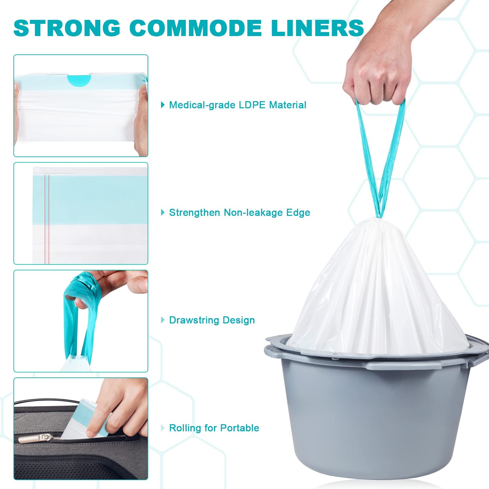 OUMEE 90 Commode Liners & 90 Absorbent Pads for Bedside Toilets, Leak-Proof