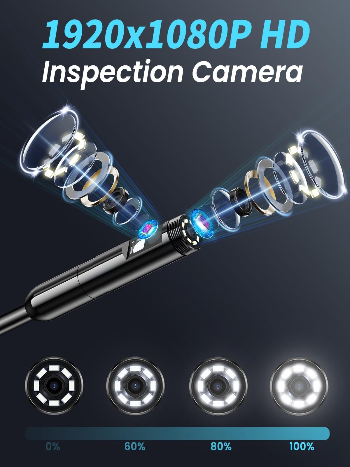 Vorth Endoscope Camera with Light, 4.3" IPS Screen 1080P Tools 16.5FT, black