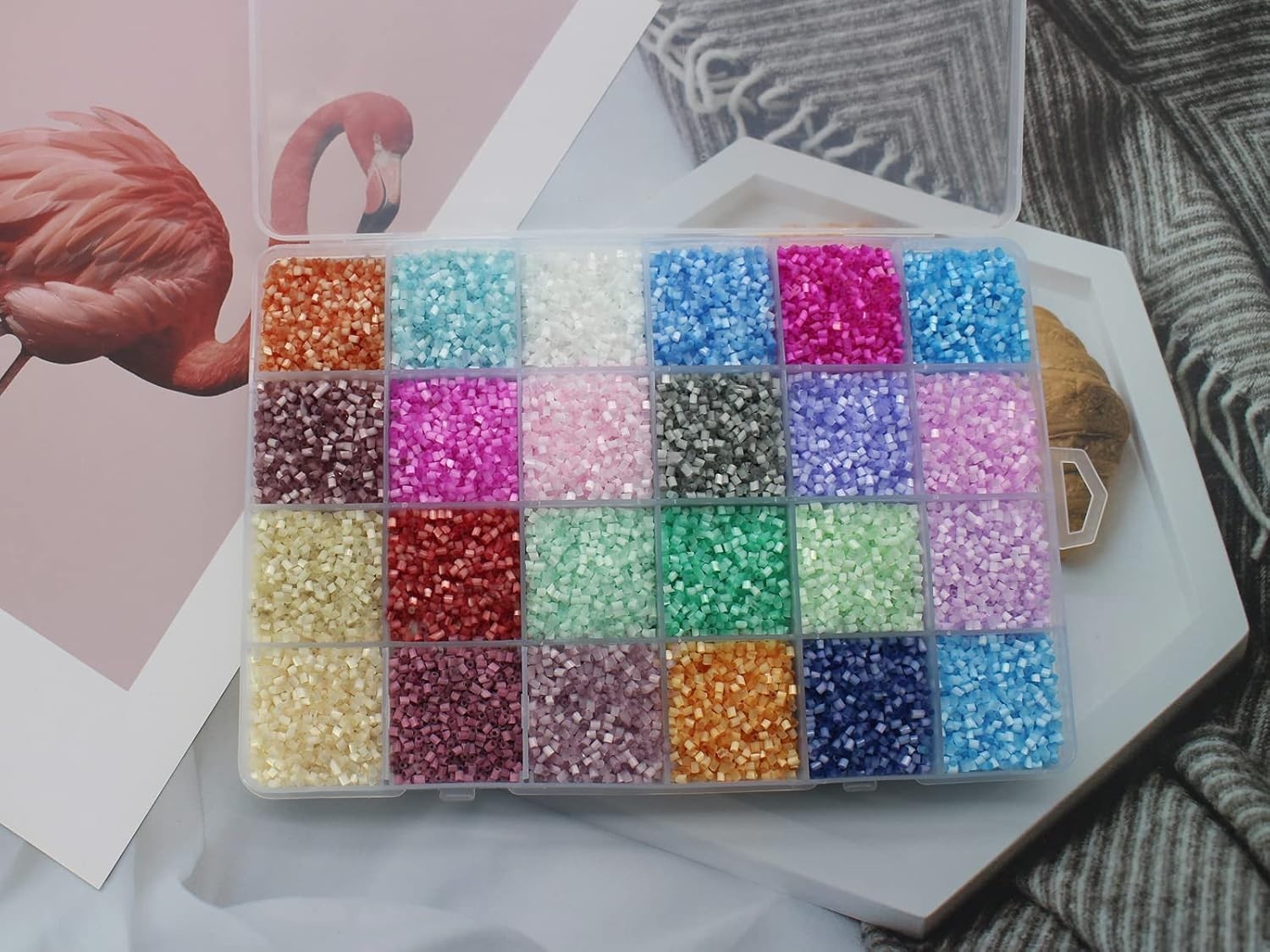 Bead Storage Containers (4pcs 24 Grids Box) Clear Plastic Bead Organizer Box ...