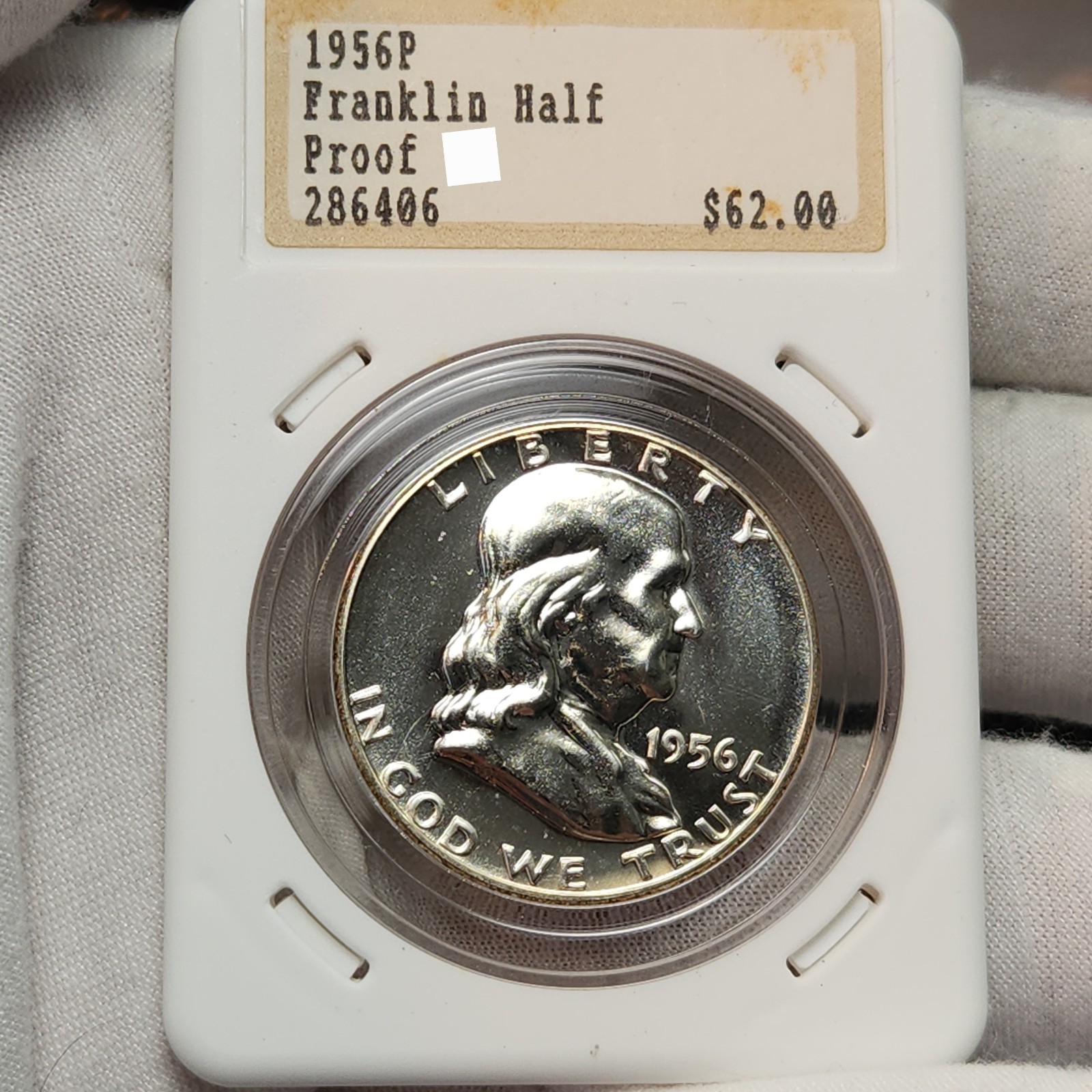 Hannes Tulving 1956 Proof Franklin Half Dollar 50c Vintage Holder Slab-56Di