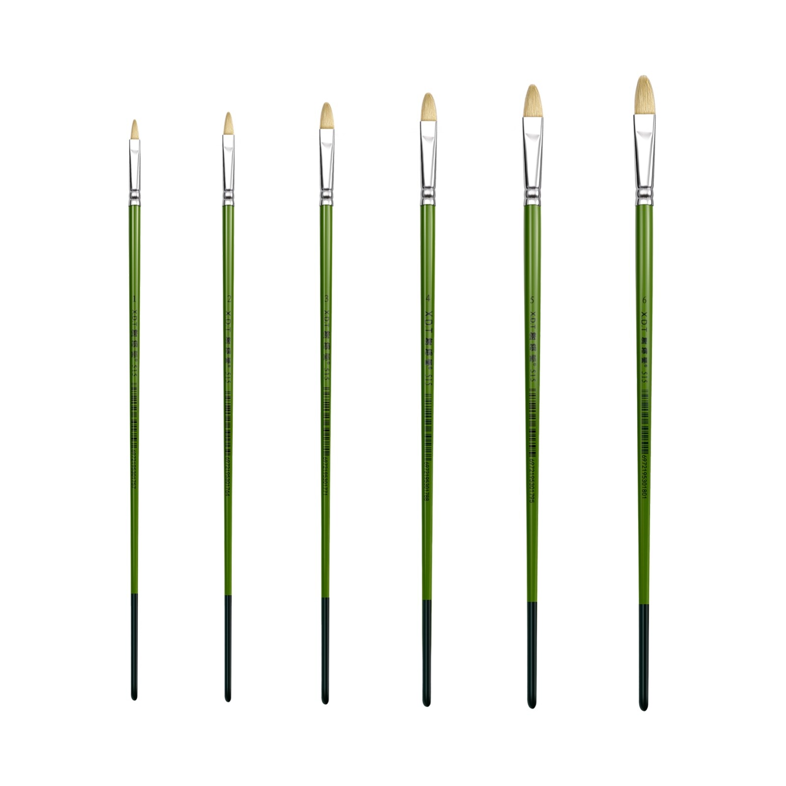 XDT#515 Filbert Art Brush Set 6Pc #1#2#3#4#5#6 Hog Acrylic Oil Watercolor