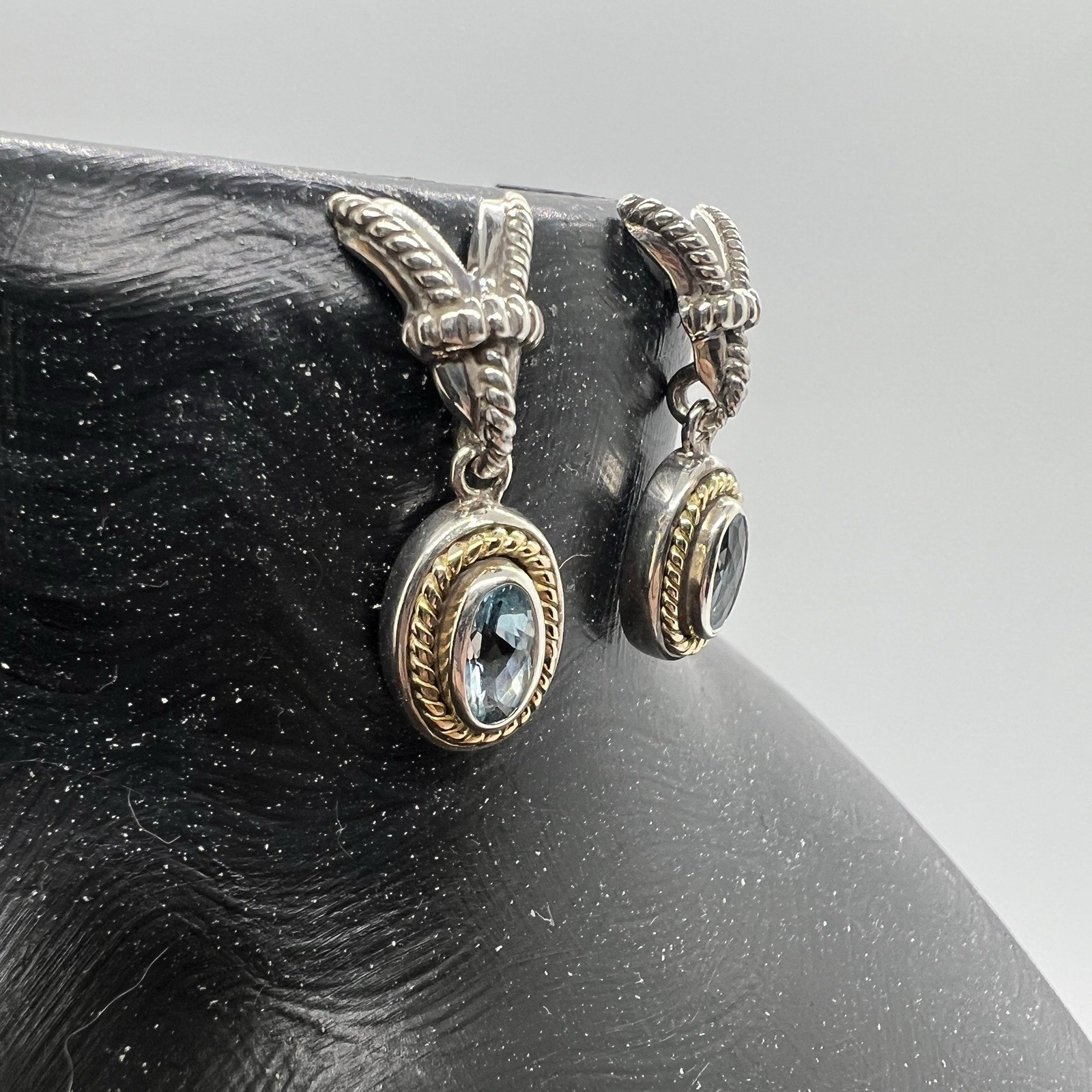 Vintage 925 / 18k Blue Topaz Drop Earrings