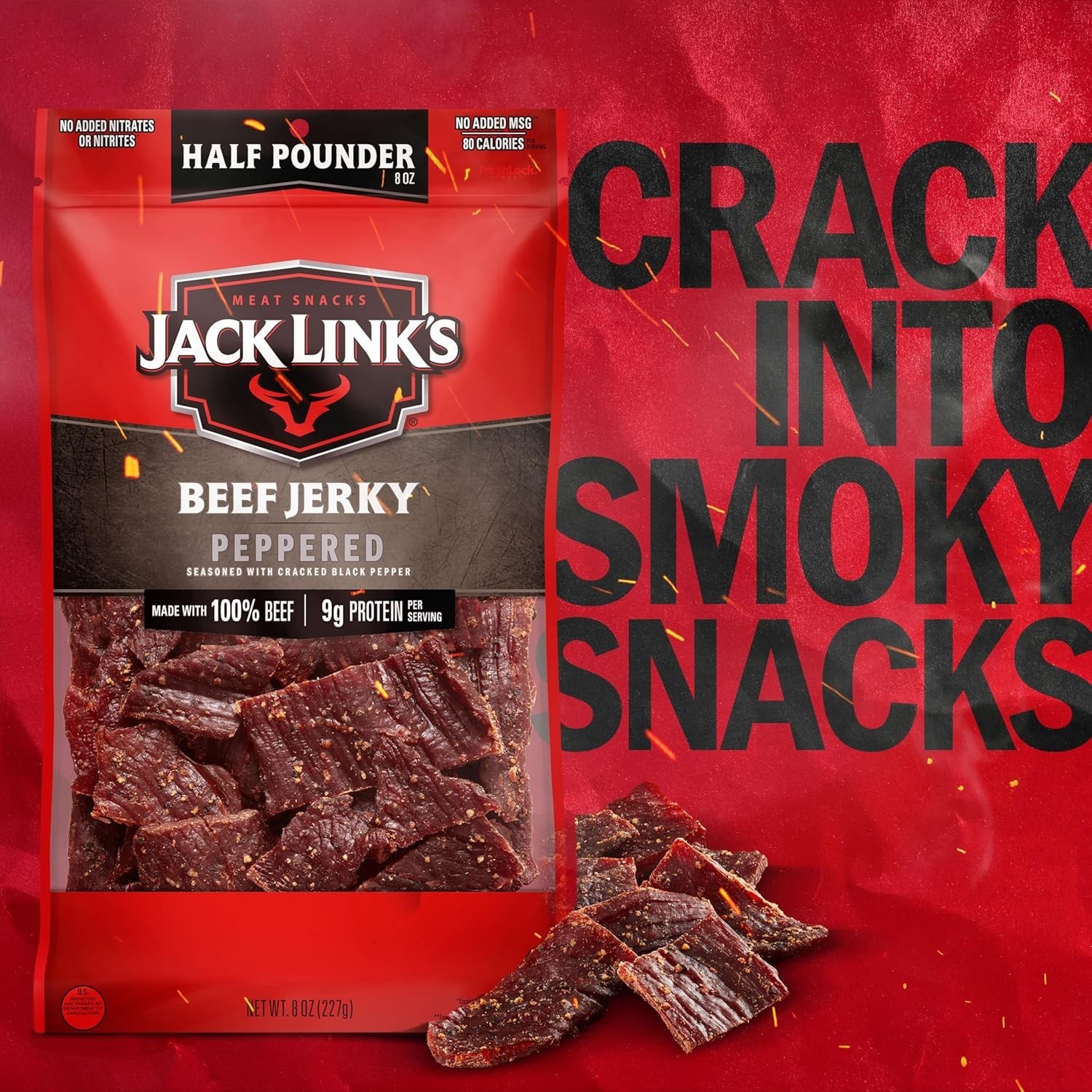 8oz Resealable Peppered Beef Jerky: Bold Taste, 9g Protein, Perfect for Sharing