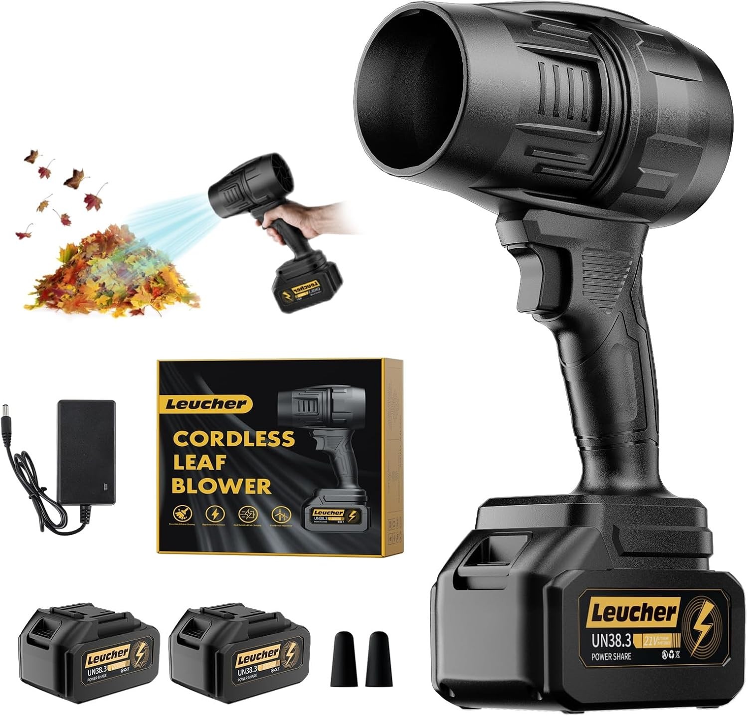 Leaf Blower Cordless,Hand Held Blower with 21V*2 Pcs Batteries,300000RPM Turbo J