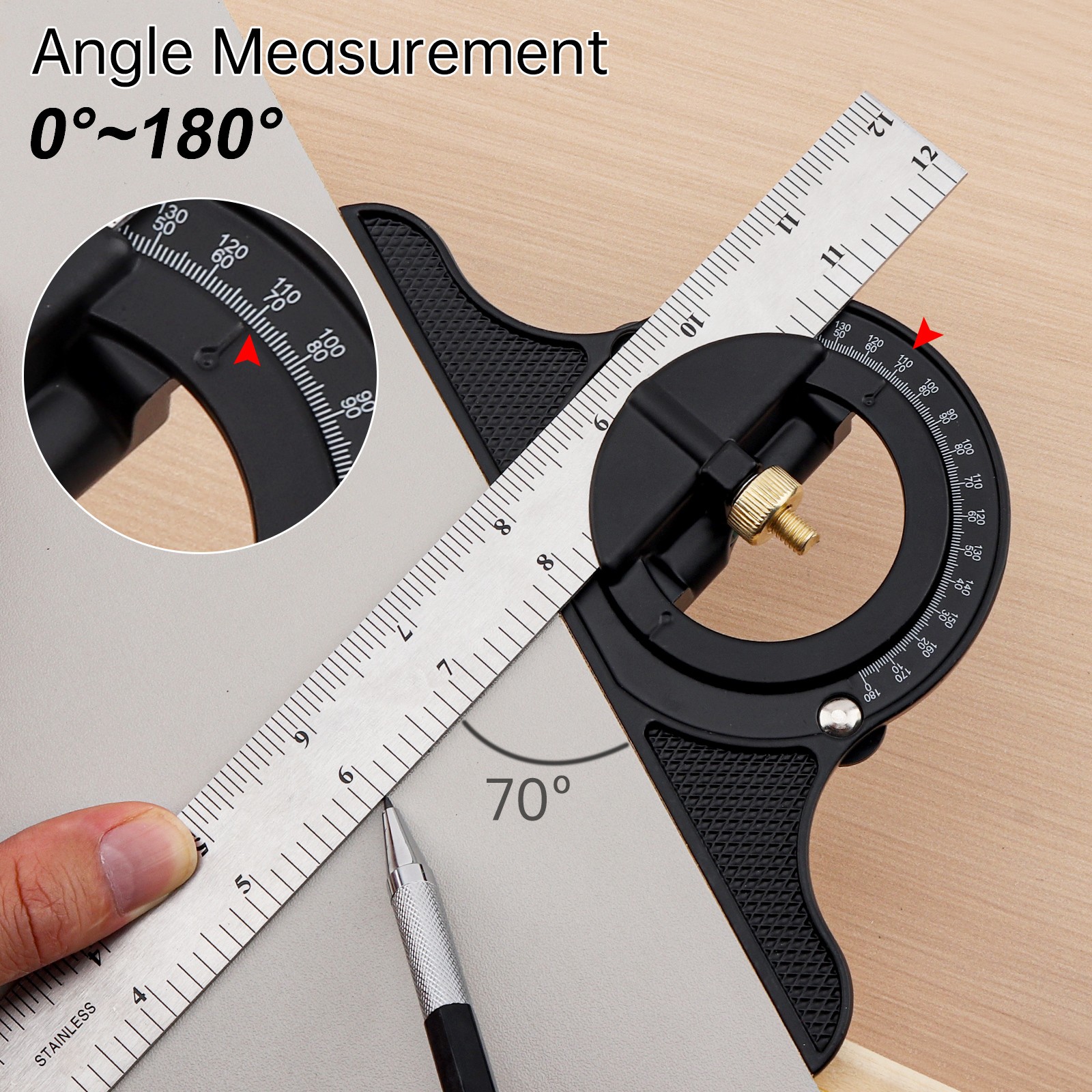 combination Square Ruler & Protractor Level Measuring Set 4-Pcs 12" 4R t square