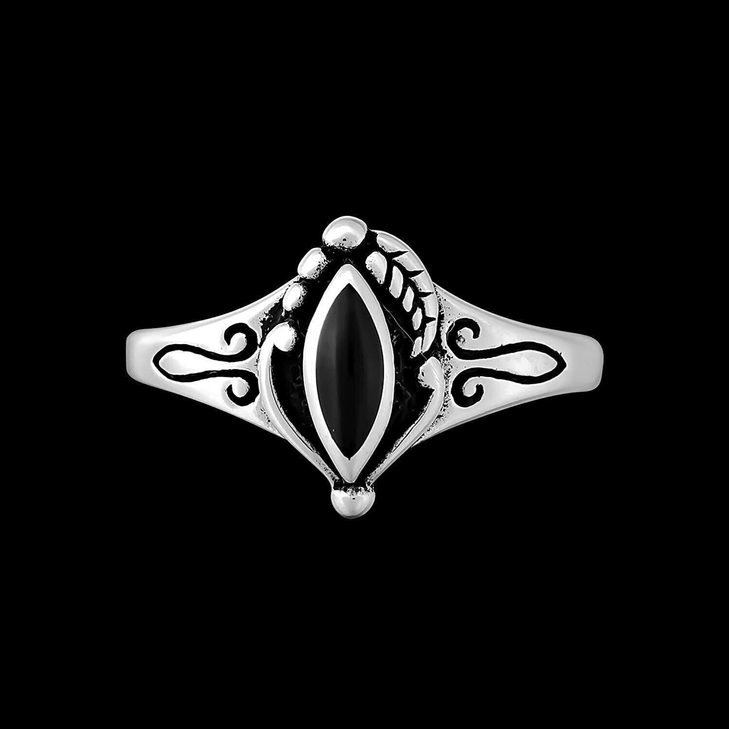 Size 7-925 Sterling Silver Black Resin Marquise Ring, Statement Iris Design,...