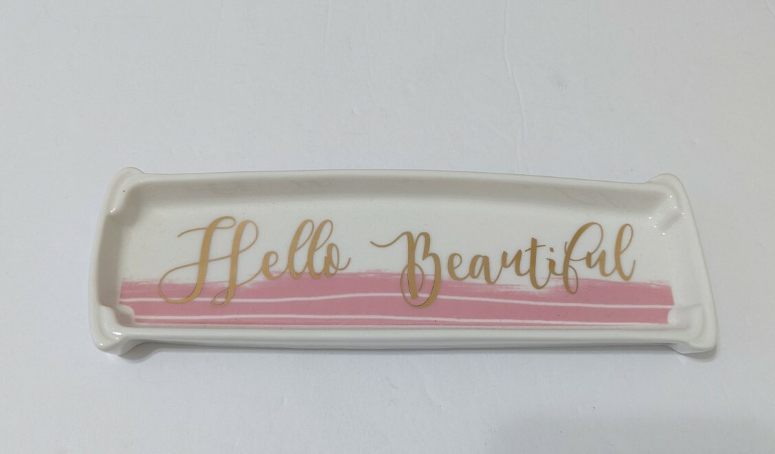 Altar'd State "Hello Beautiful" Ivory/Pink Trinket Dish Ceramic 8" x 2"