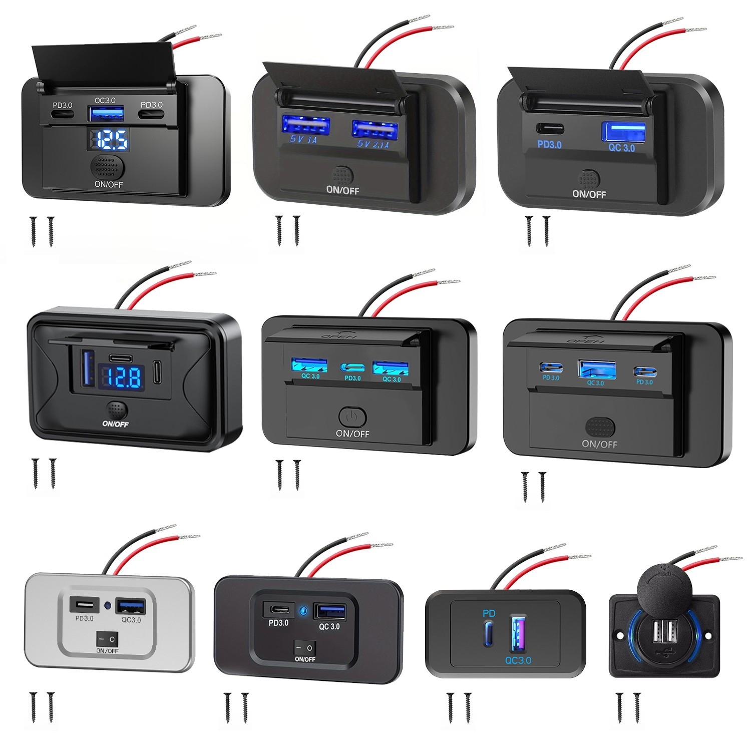 12V Dual Type C & USB A Port Fast Car Charger Power Socket Outlet Boat Marine RV