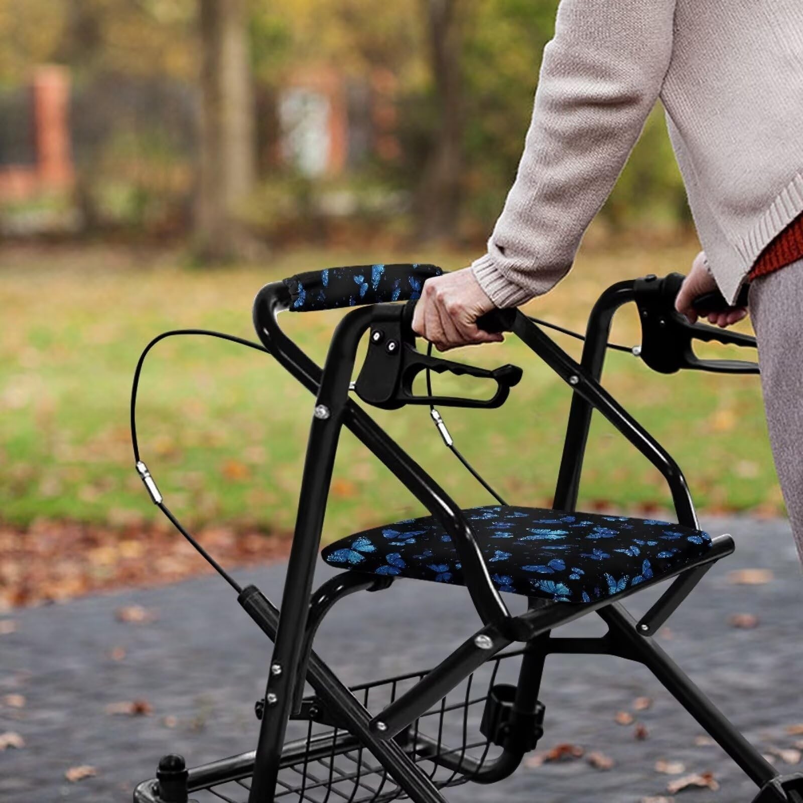 Blue Butterfly Rollator Seat Cushion Back Bar Cover Set Rollator Walker Acces...
