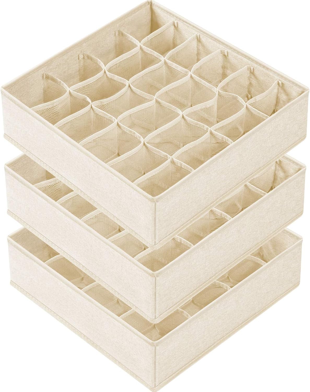 3 Pack Sock Underwear Drawer Organizer Dividers, 64 Cell Fabric