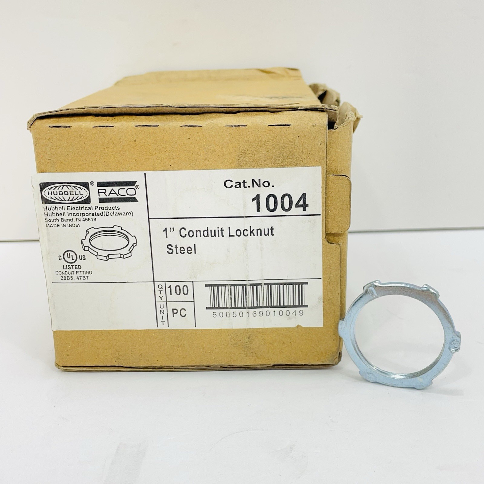 Box of 100 Hubbell RACO 1004 1” Steel Conduit Locknuts ~New Surplus~