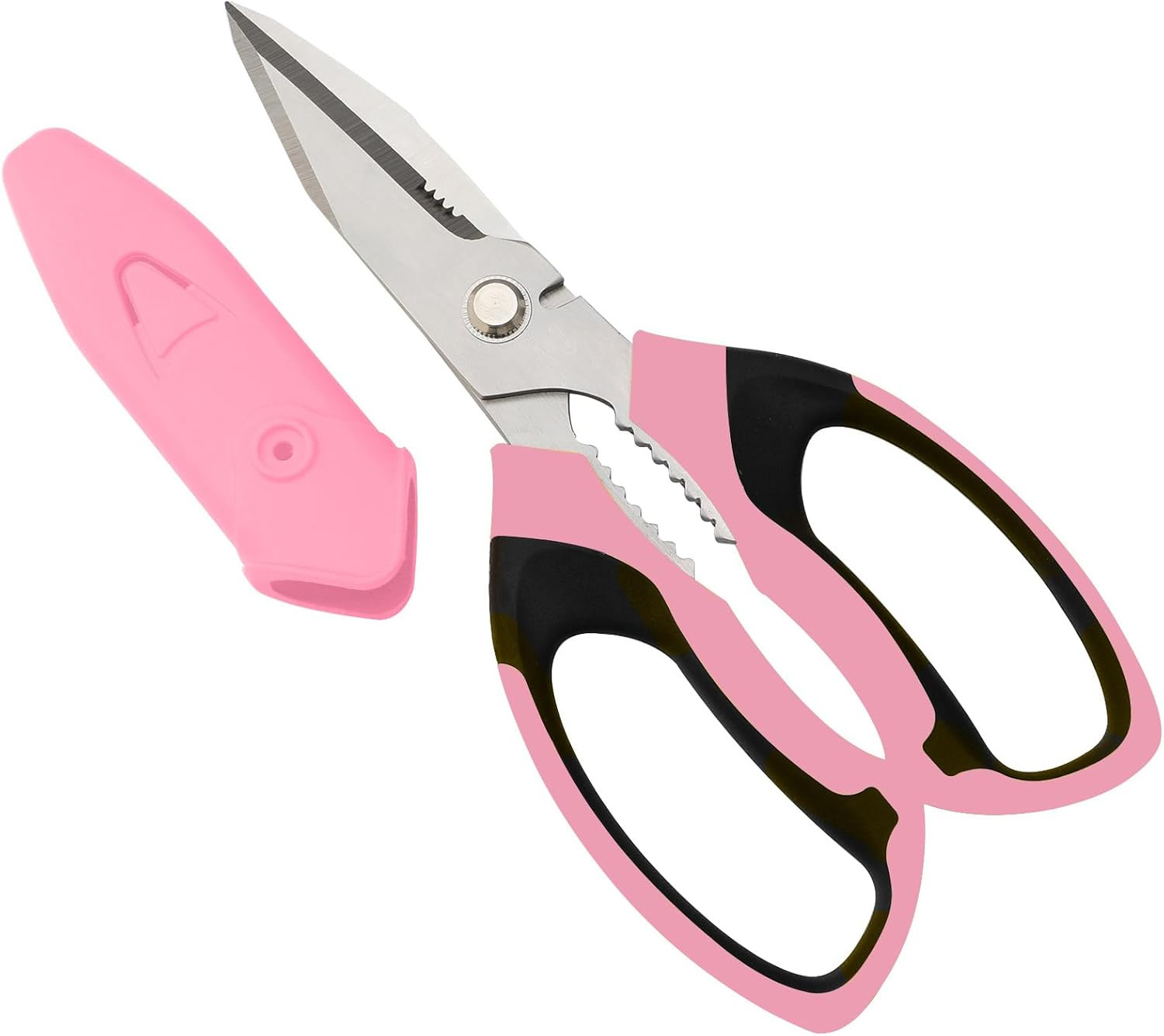Bofuyuan 8-Inch Utility Scissors All Purpose Heavy Duty, Serrated Blade, Pink Co