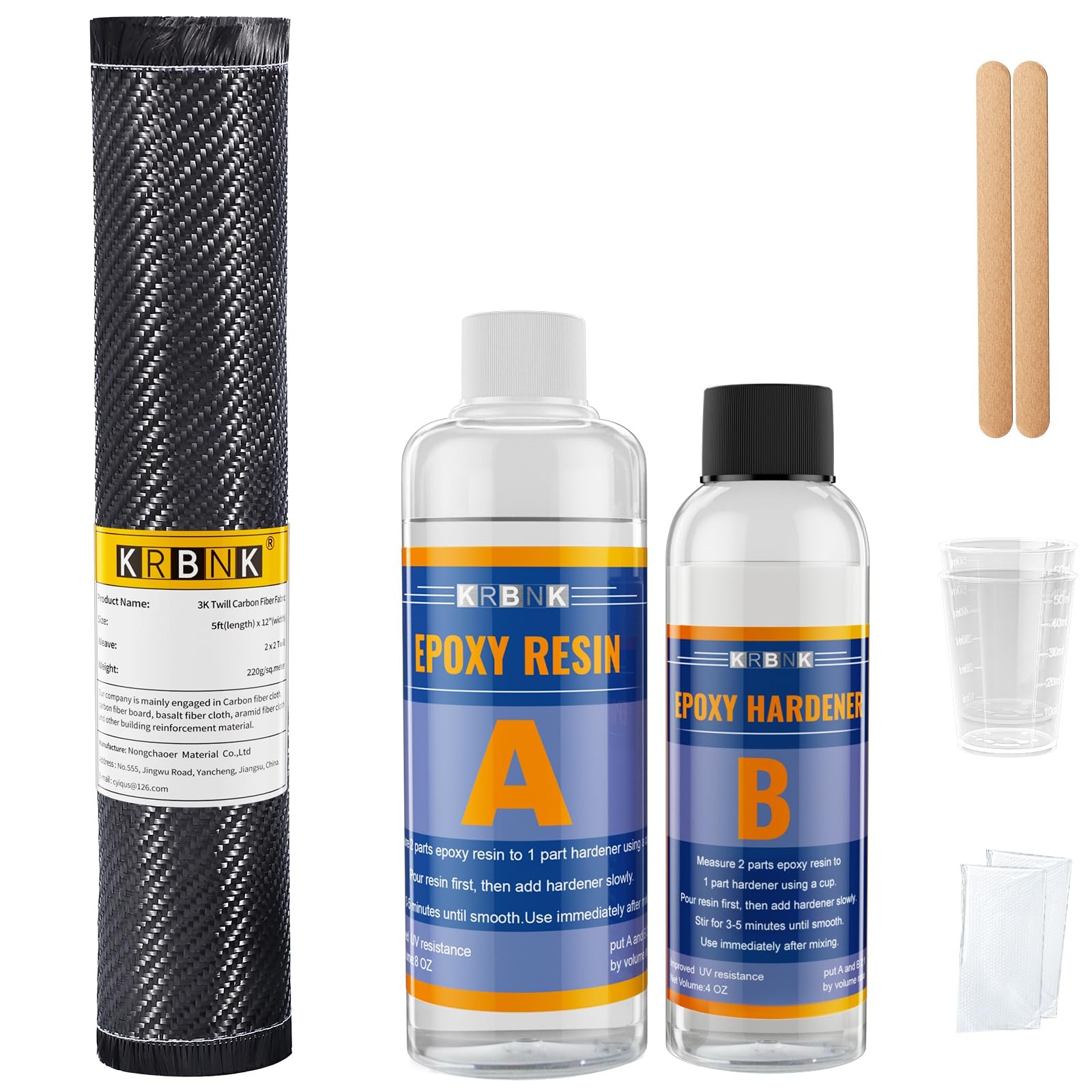 Carbon Fiber Repair Kit 5FT 12" Cloth Roll 8OZ Resin 4OZ Hardener Fibra de
