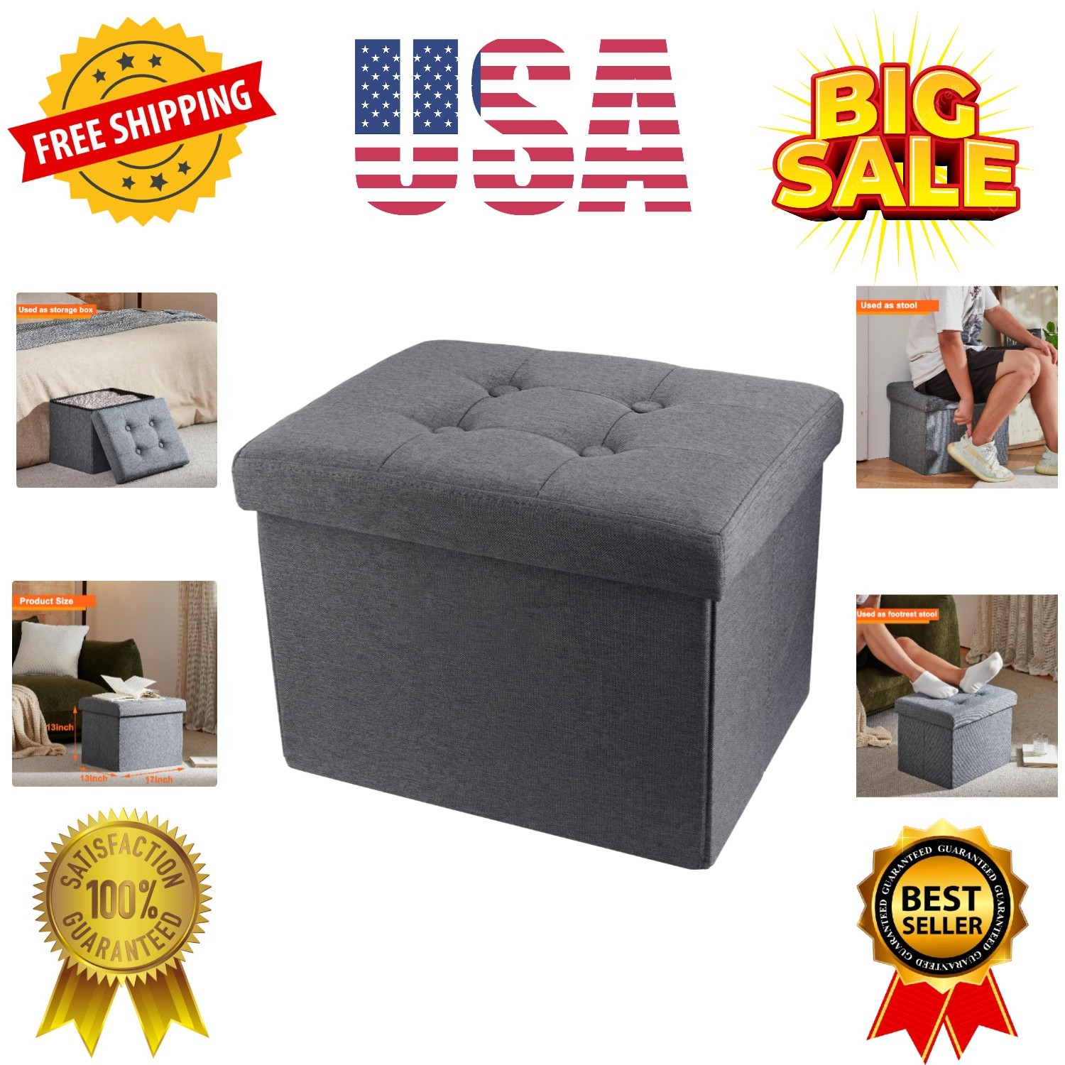 Storage Ottoman Footrest Stool Small Ottoman with Storage Foldable Ottomans F...