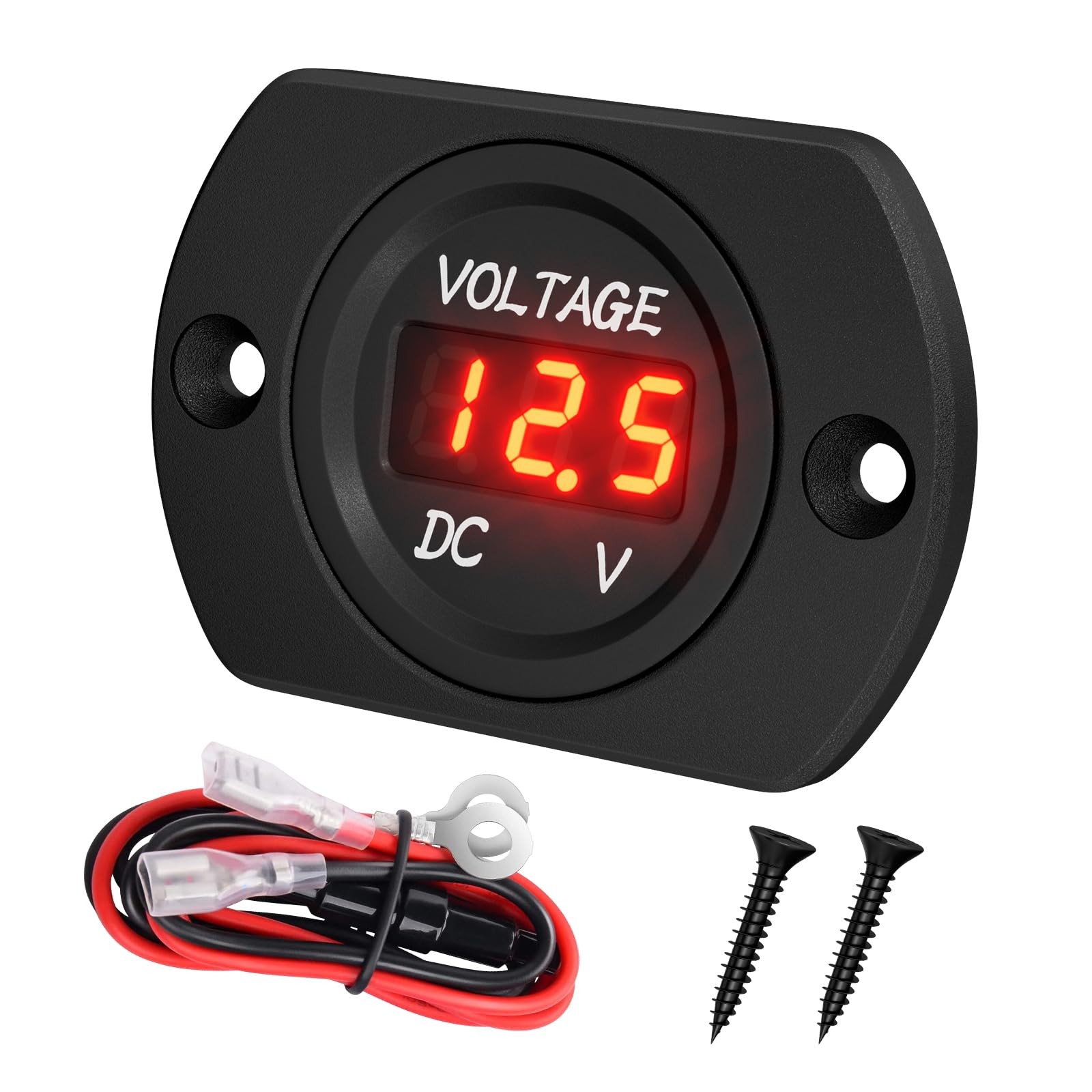 DaierTek Voltage Meter 12V Red Voltage Gauge Waterproof 12 Volt Gauge 24V 36V Di