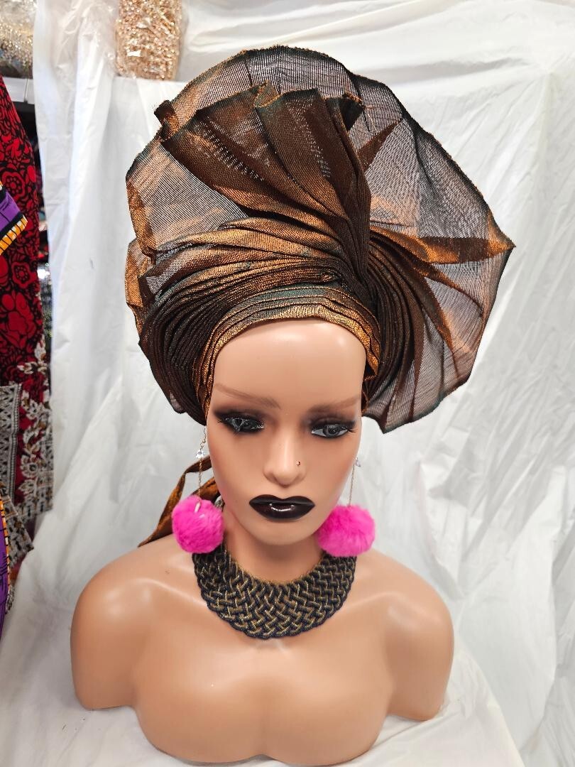 African Tradtional Burnt Orange Auto Gele Headtie
