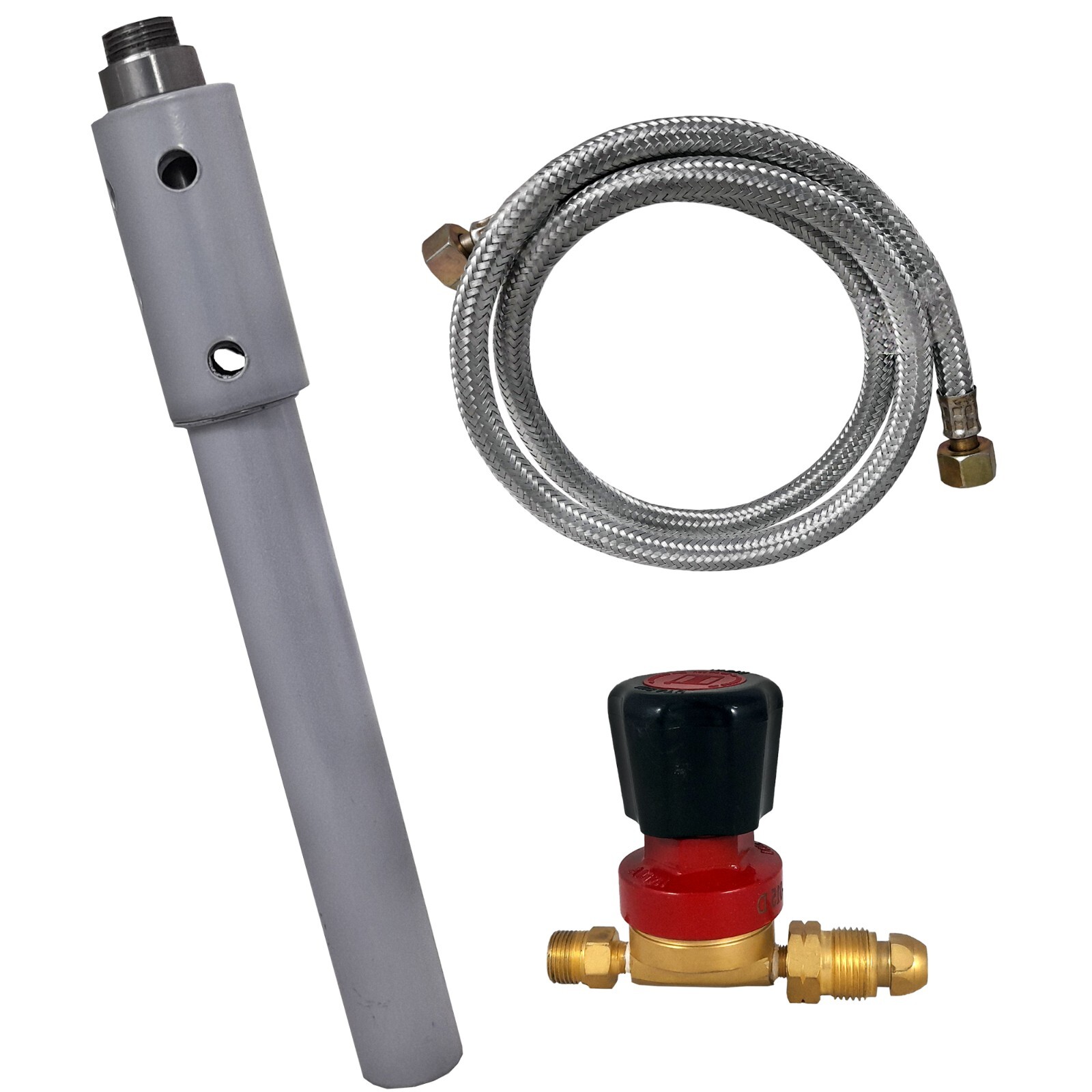 Propane Forge Single Burner Kit Steel Braided Hose & 0-21 PSI Propane Regulator