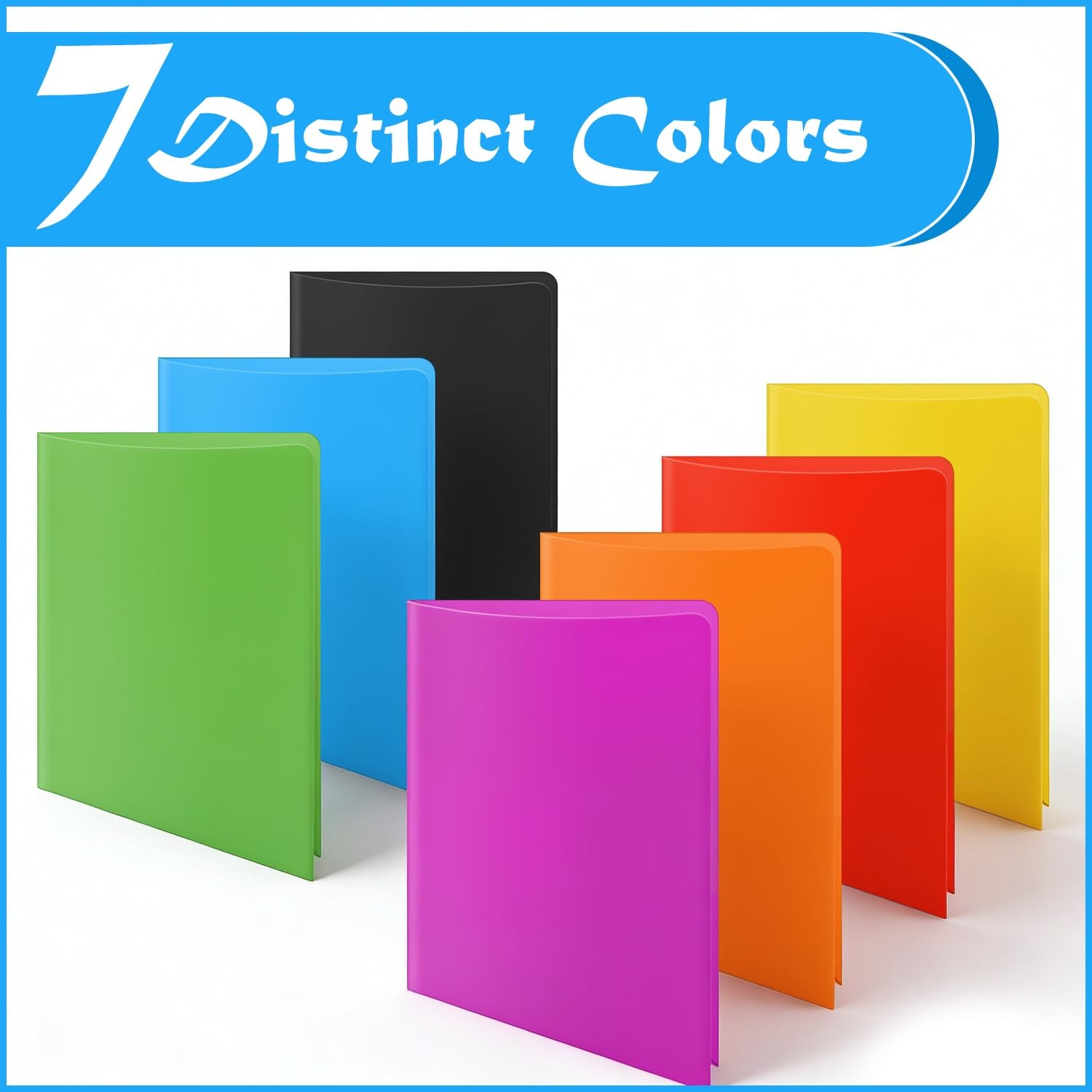 7 Pack Heavyweight Plastic Folders with Pockets, 7 Distinct Letter Size