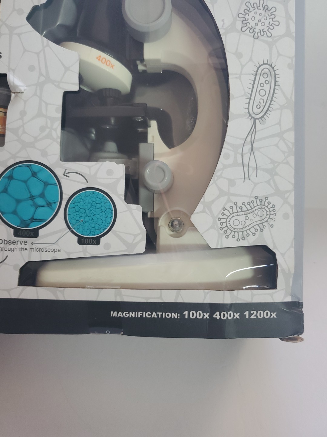 Microscope for Kids & Beginners: 100x, 400x, 1200x Magnification -Toy Microscop