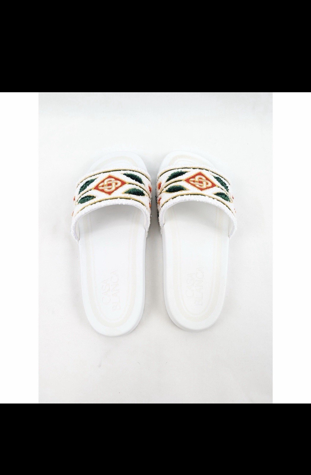 Casablanca Paris Men's White Embroidered Logo Slide Sandals US 7 EU 40 UK 6.5
