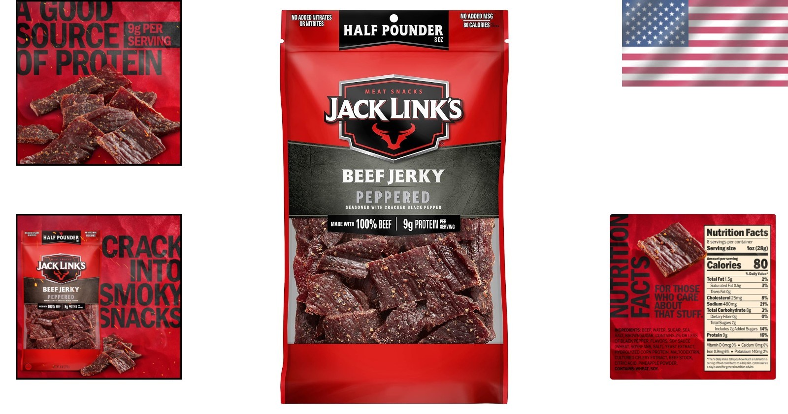 8oz Resealable Peppered Beef Jerky: Bold Taste, 9g Protein, Perfect for Sharing