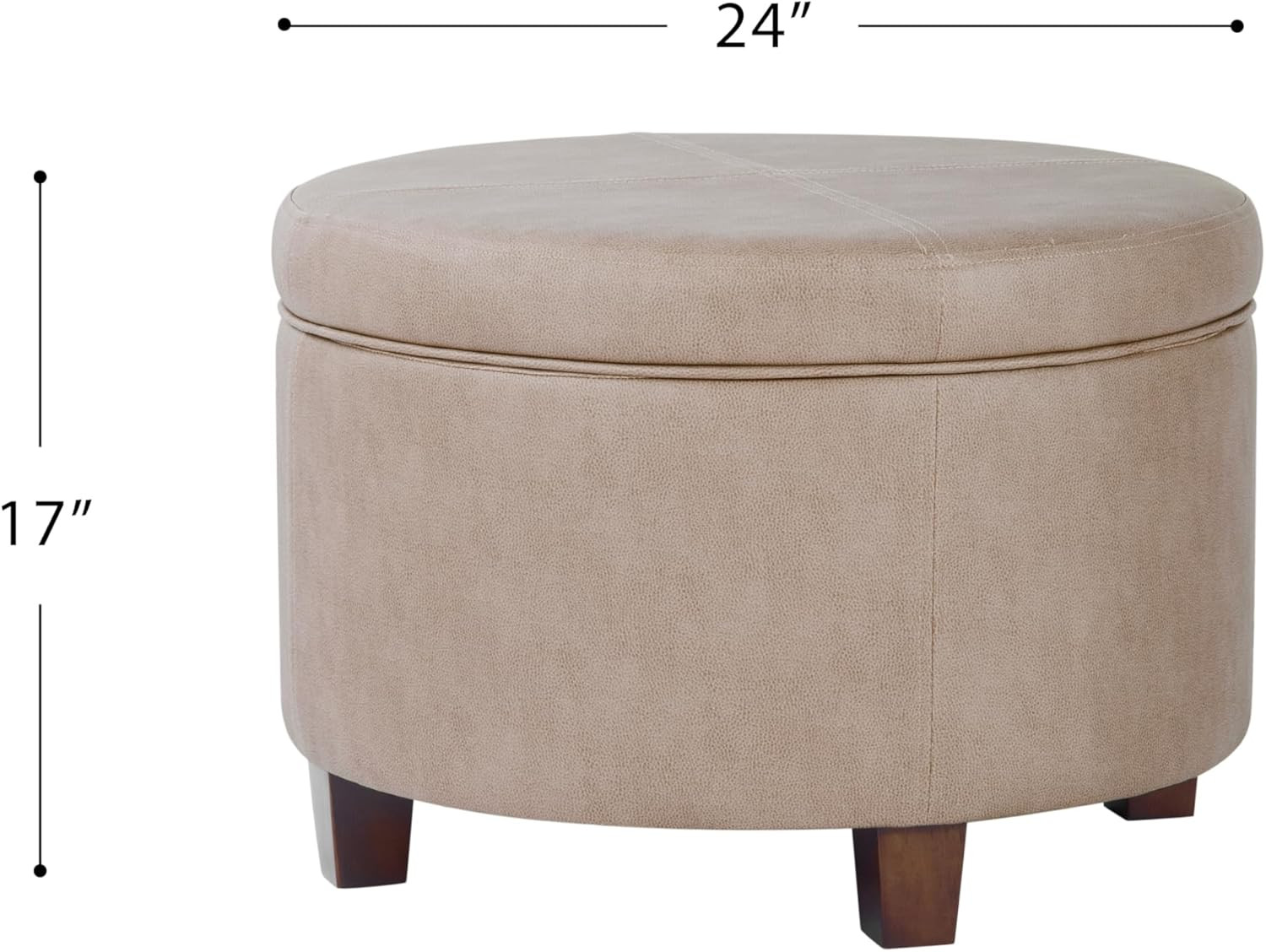 Home Decor | Upholstered Faux Leather round Storage Ottoman | Ottoman with Stora