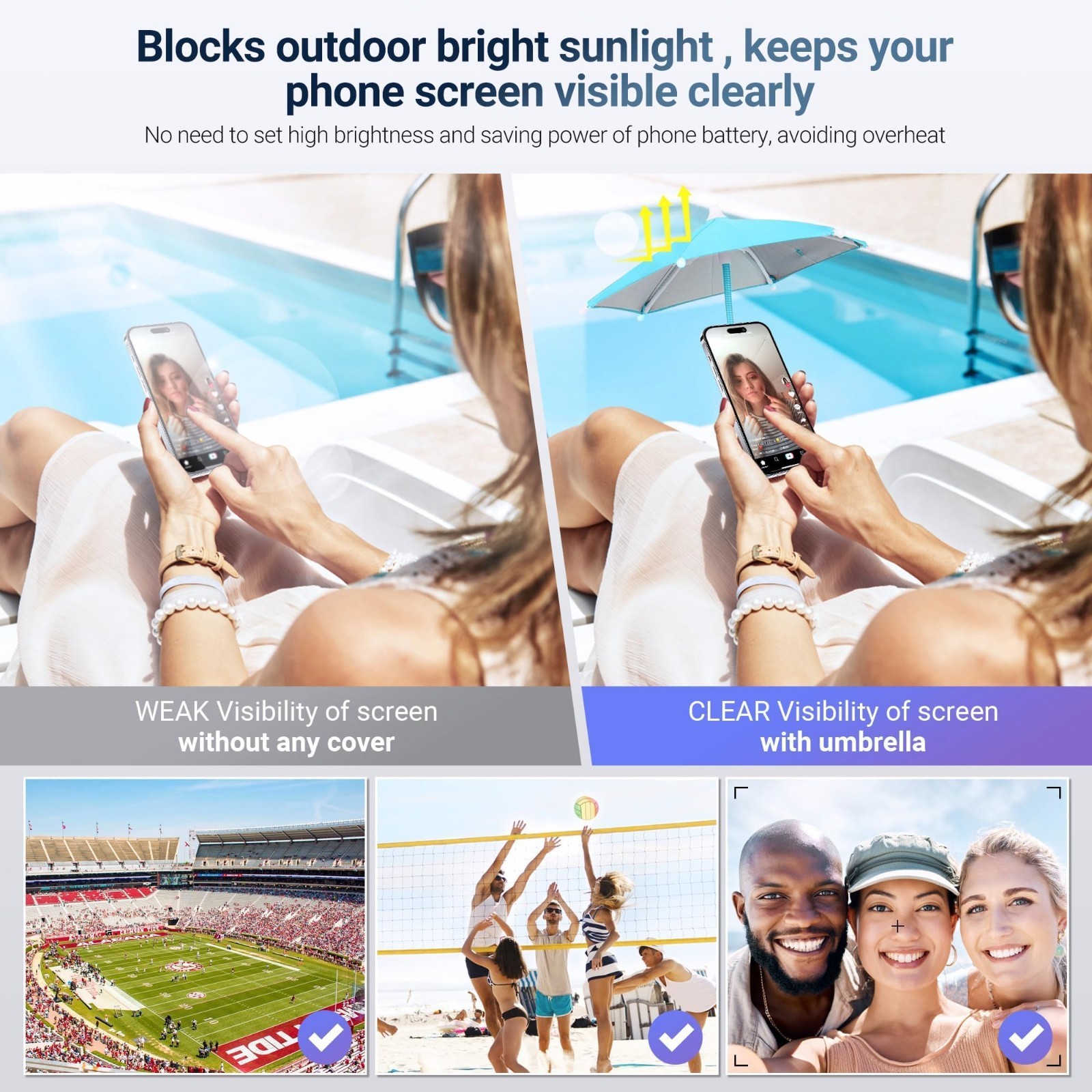 Magnetic Phone Umbrella Sun Shade Shield - Flexible Angle & Rotatable Ring, Blue