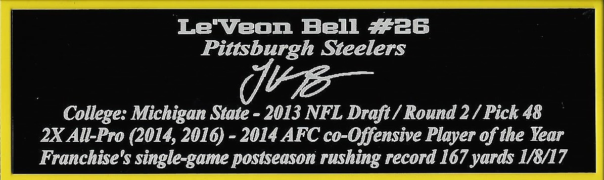 Le'Veon Bell Nameplate Pittsburgh Steelers Autograph Helmet Football Jersey