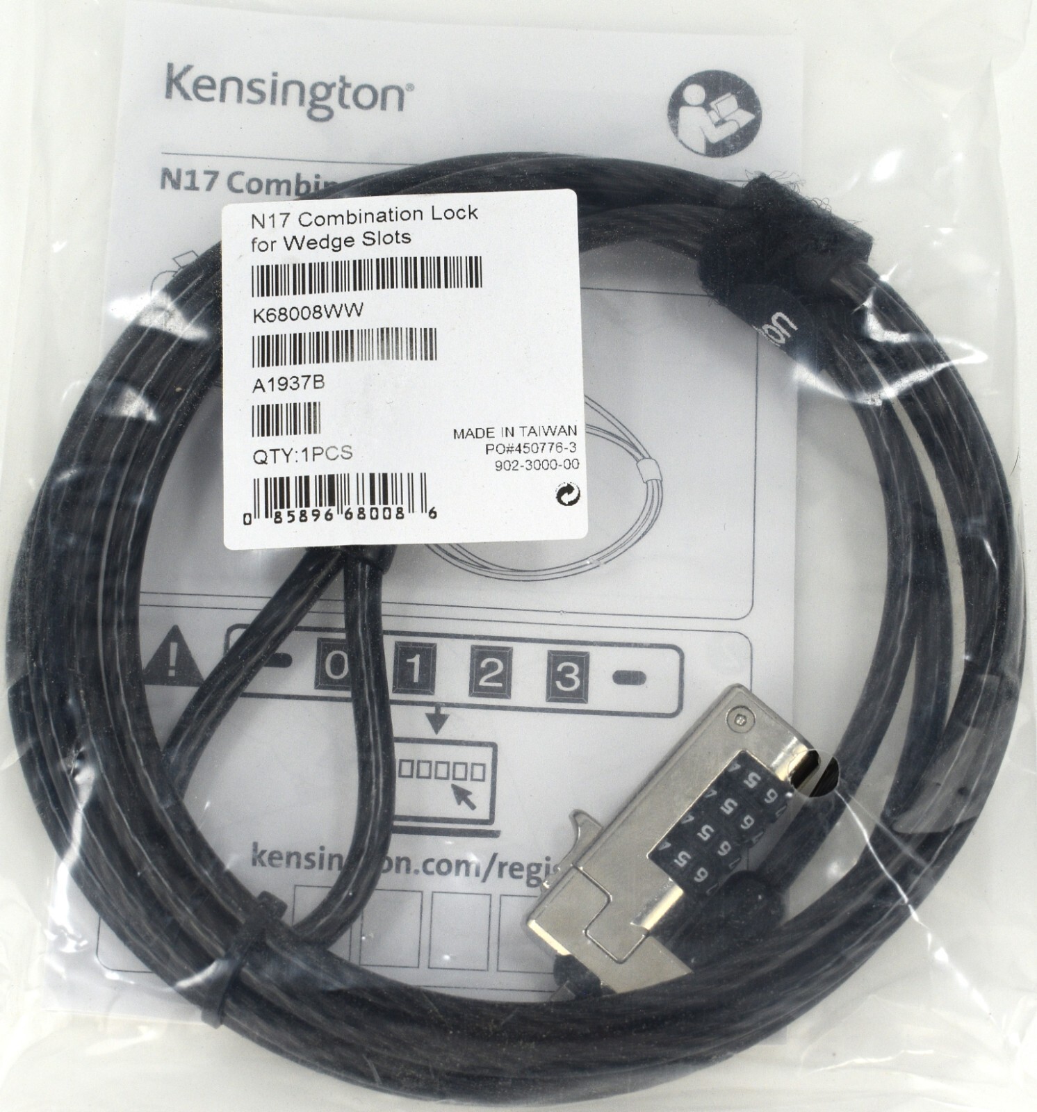 Kensington N17 Combination Laptop Lock For Wedge Slots K68008WW