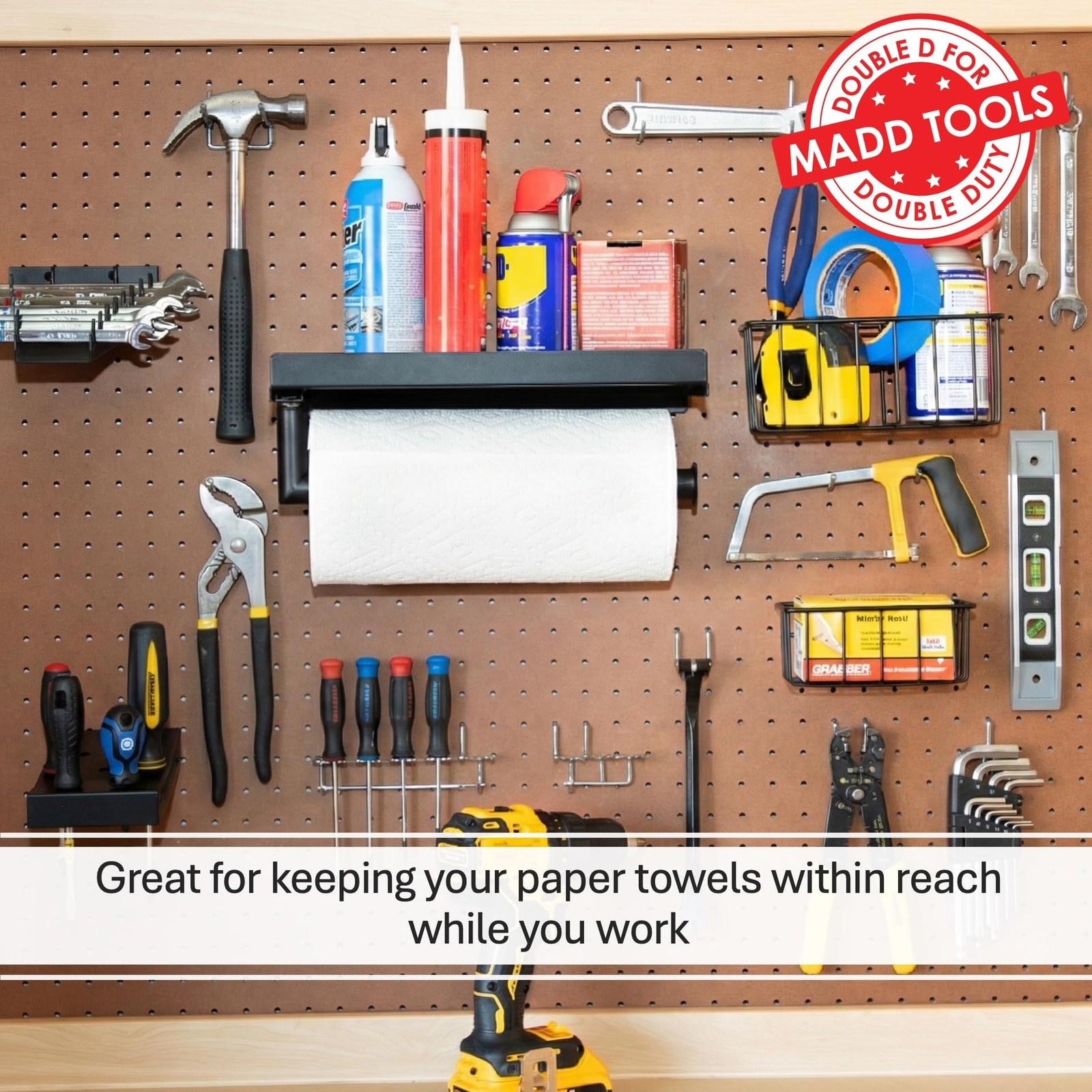 Pegboard Paper Towel Holder and Shelf, Peg Board Accessory Kit with Heavy Dut...
