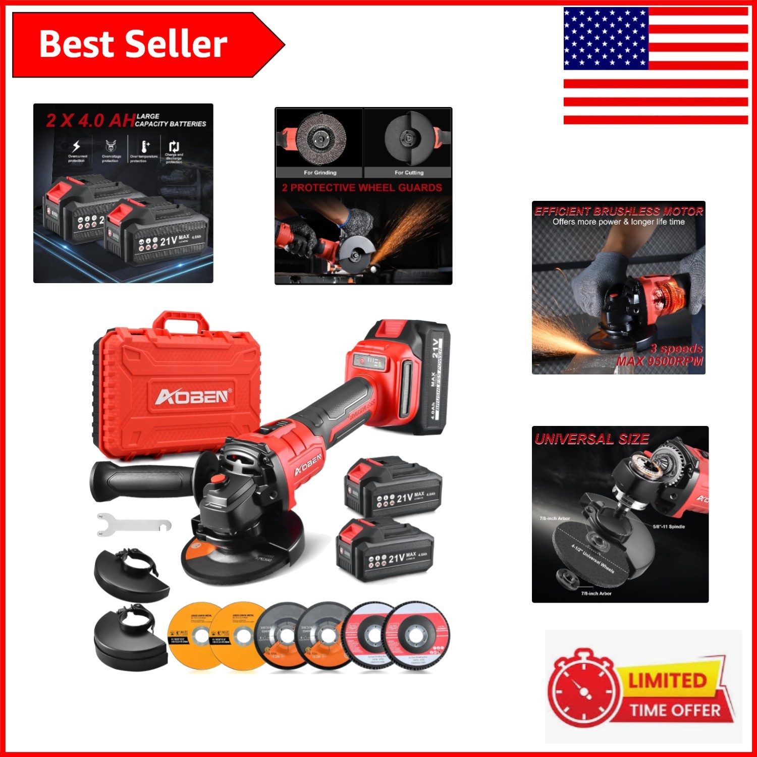 3-Speed 21V Brushless Cordless Angle Grinder - Ultimate Cutting & Polishing Kit