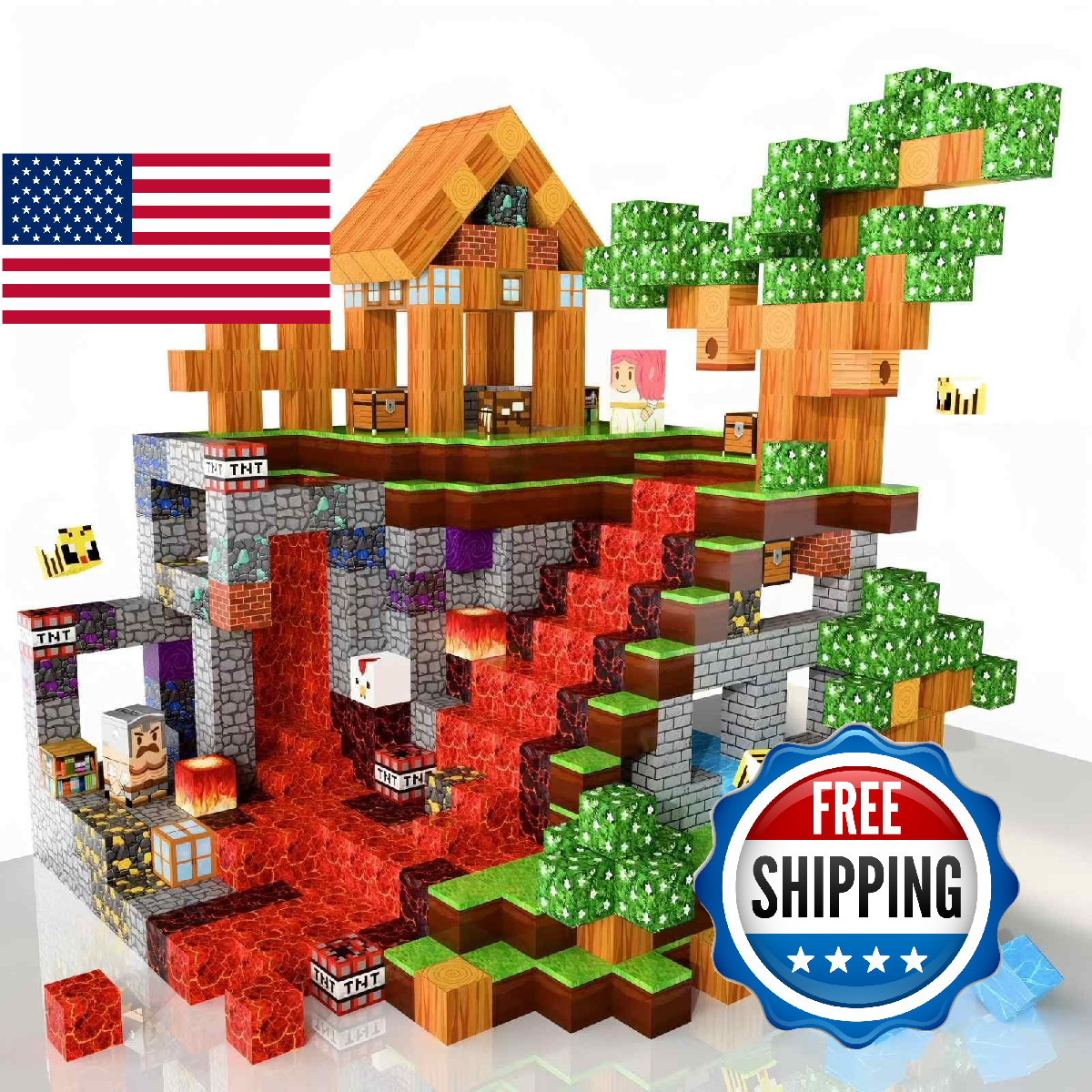 Nurcazo 200PCS Magnetic Building Blocks Set – 0.8in Pixel World Construction Toy