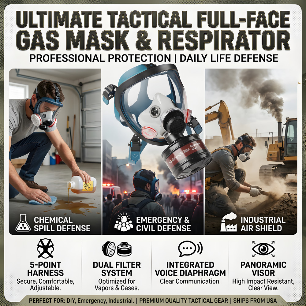 Full Face Respirator Gas Mask 40mm Filter NBC Chemical Paint Spray Survival