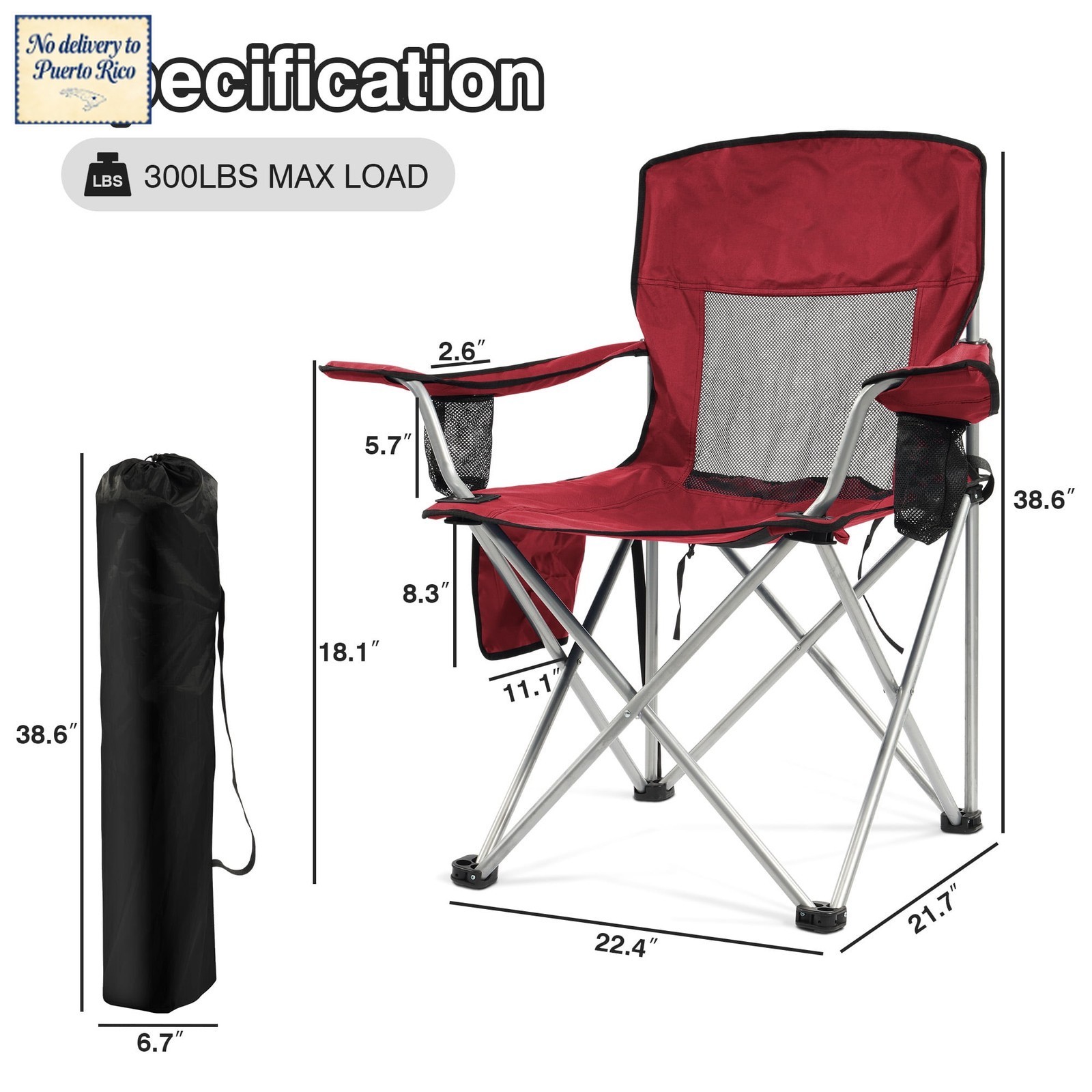 Folding Camp Chair，Portable Outdoor Chair，with Cup Holder & Carrying Bag