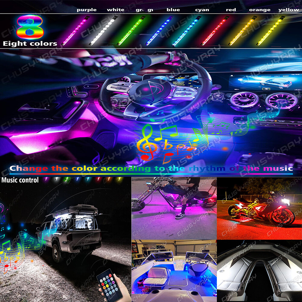 4X For Motorcycle led lights Wireless Remote color Neon Glow Light Strips Kit US