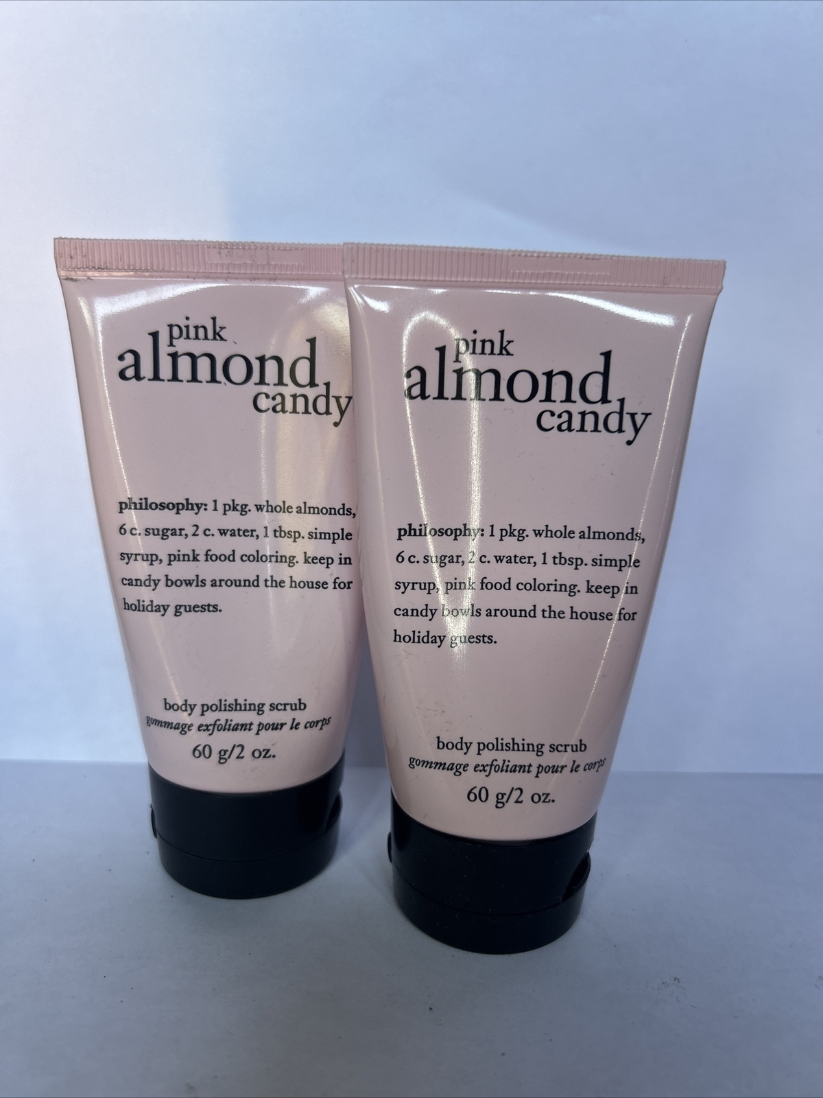 NEW (2) 2 OZ PHILOSOPHY PINK ALMOND CANDY EXFOLIATING BODY POLISHING SCRUB 4 OZ