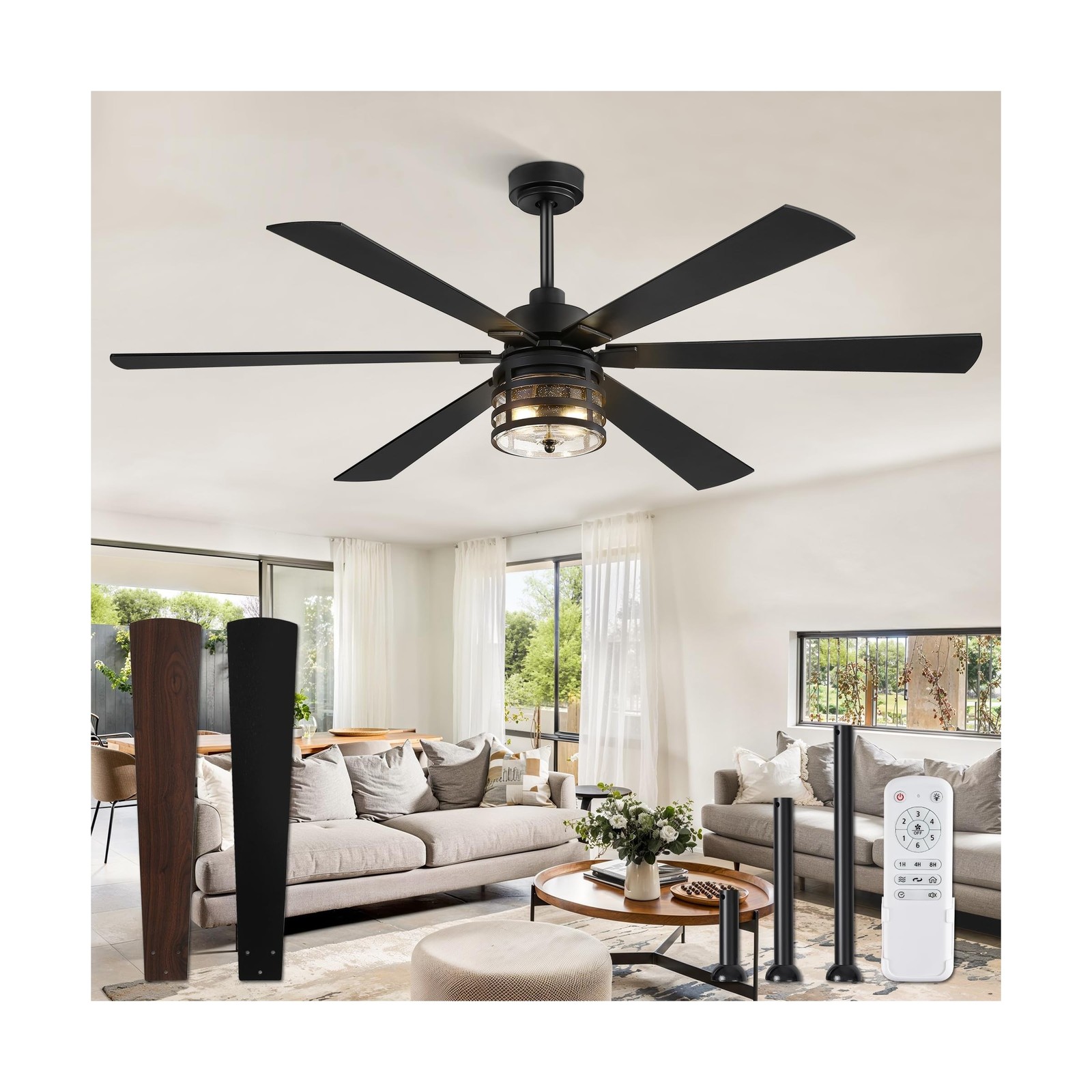 Fanbulous 65" Farmhouse Ceiling Fans with Lights and Remote,Industrial Large ...