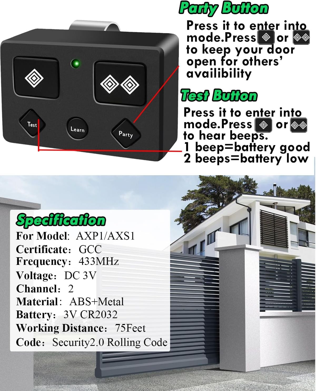 For Ghost Control AXP1 AXS1 Ghost Gate Opener Remote Transmitter 5-Button 3-B