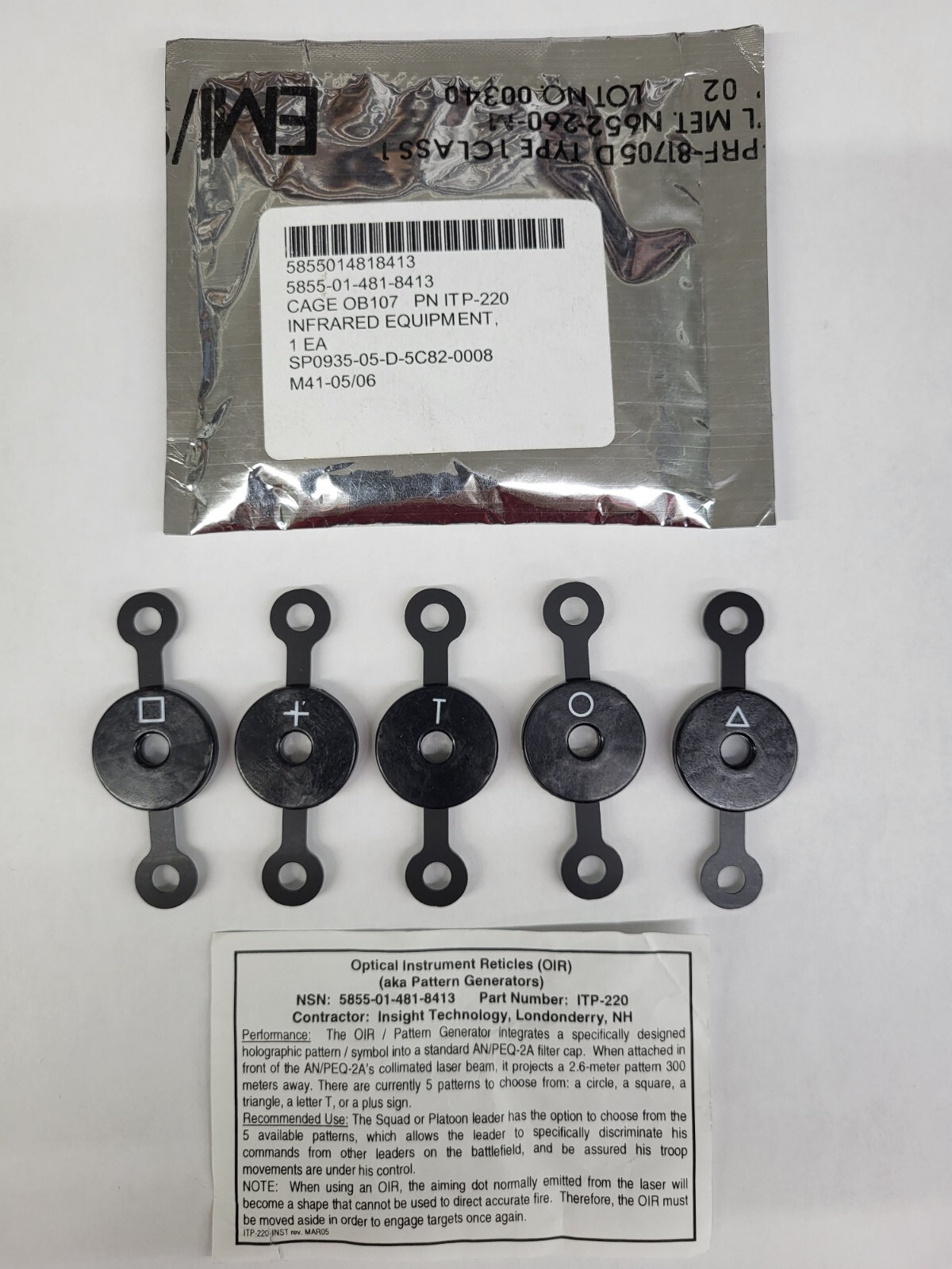 Insight PEQ 2 2A Laser Pattern Generators ITP-220 Reticle & Diffuser Cap ITP-084
