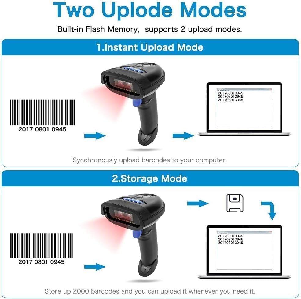 Bluetooth Barcode Scanner, Compatible with 2.4G Wireless & Bluetooth Function...