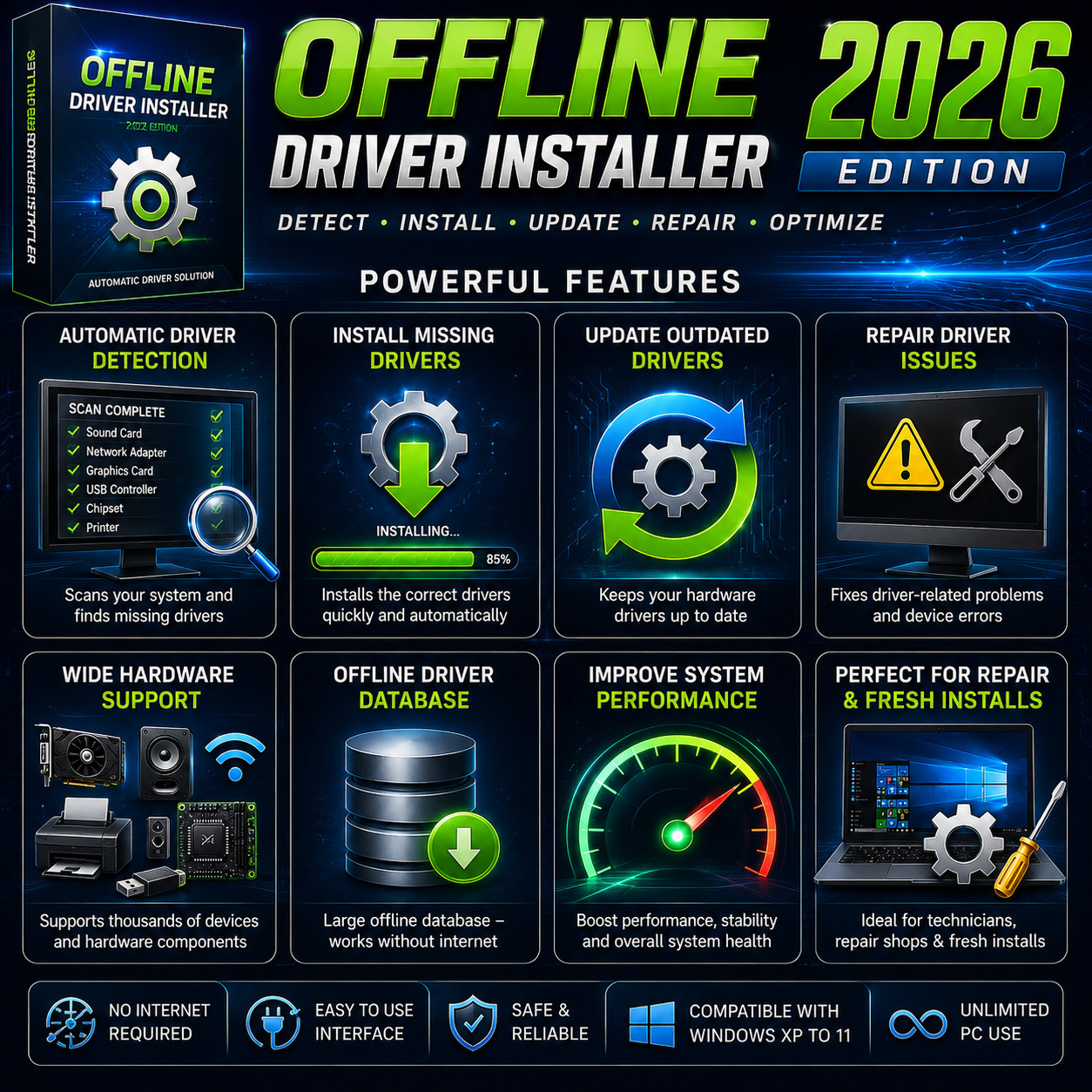 Offline Driver Installer 2026 Automatic Driver Update Repair Utility Windows PC
