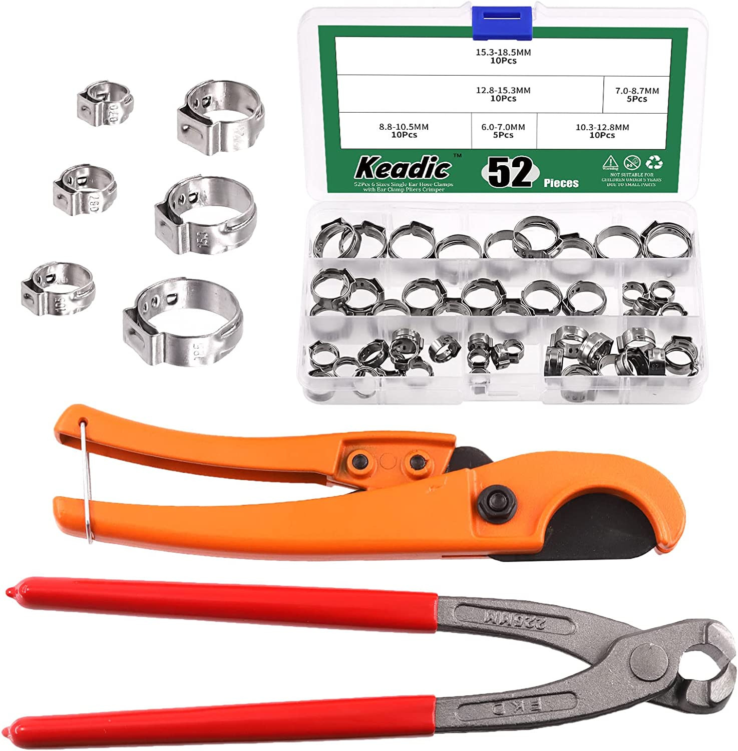 52Pcs Ear Hose Clamp Crimping Tool and PEX Pipe  for 1/8 Inch-1 1/4 Inch Tube wi
