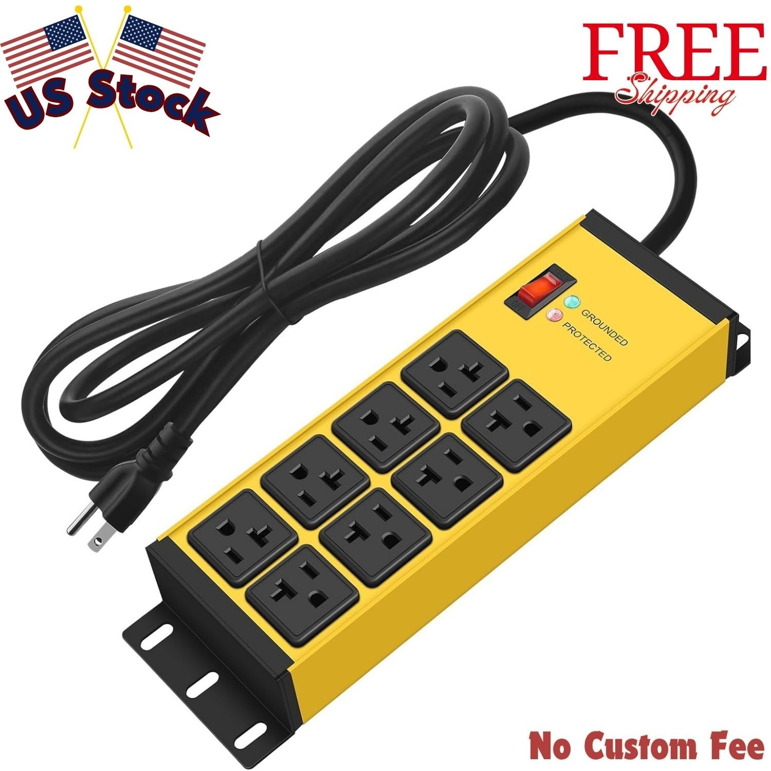 Magnetic Heavy Duty Power Strip Surge Protector 20Amp, 12 Gauge High Amp