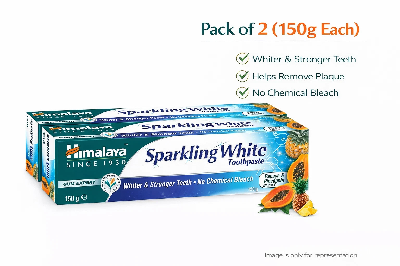 Himalaya Sparkling White Toothpaste Herbal Whitening Care 150g x2 free shipping