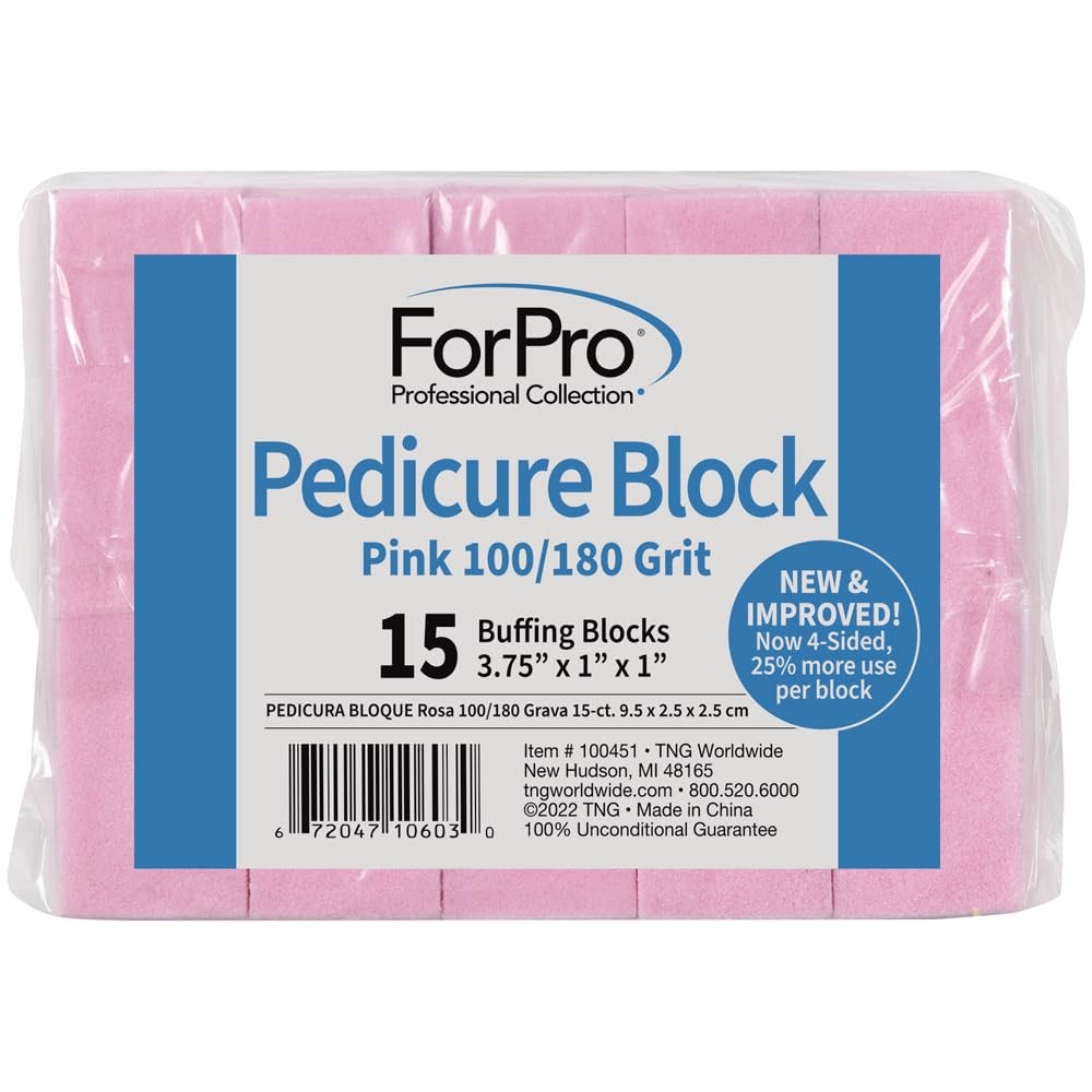 15 Pack Pedicure Block 100/180 Grit Nail Buffer Pink
