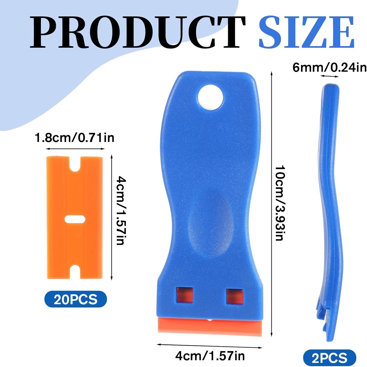 Ergonomic Plastic Scrapers for Decal Removal - 2 Pack with Replacement Blades