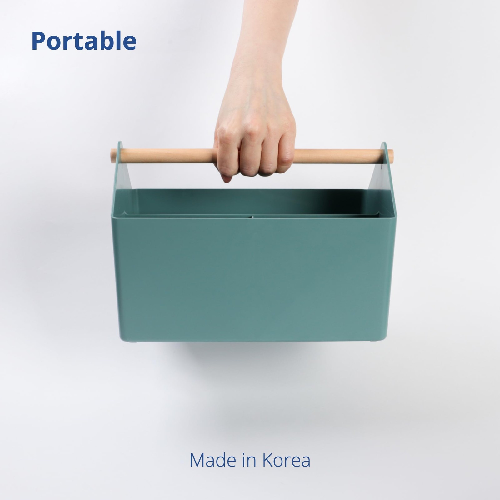 Medium Storage Basket – Plastic Caddy with Wooden Handle for Office, Arts & C...