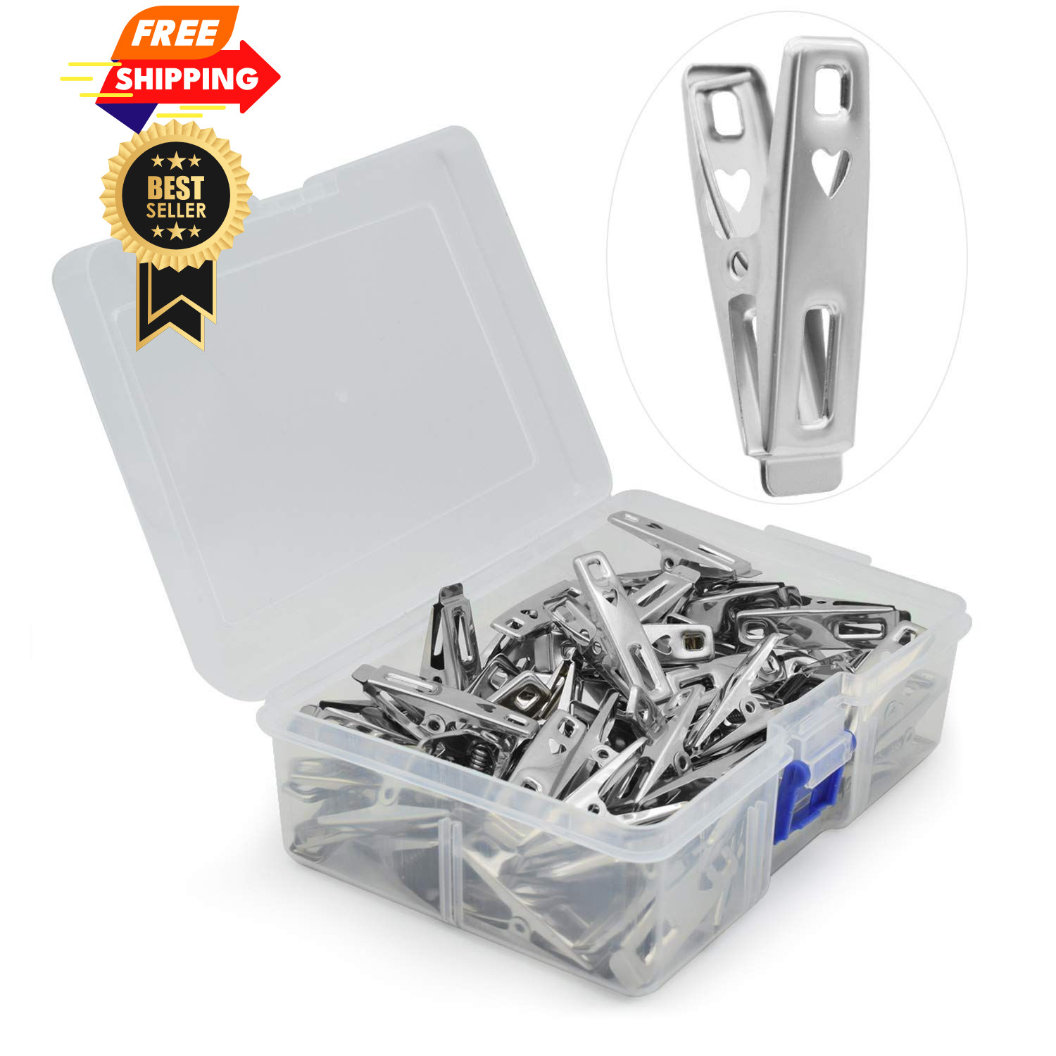 VIPbuy 60 PCS Strong Stainless Steel Clothes Pins Metal Laundry Small, Silver