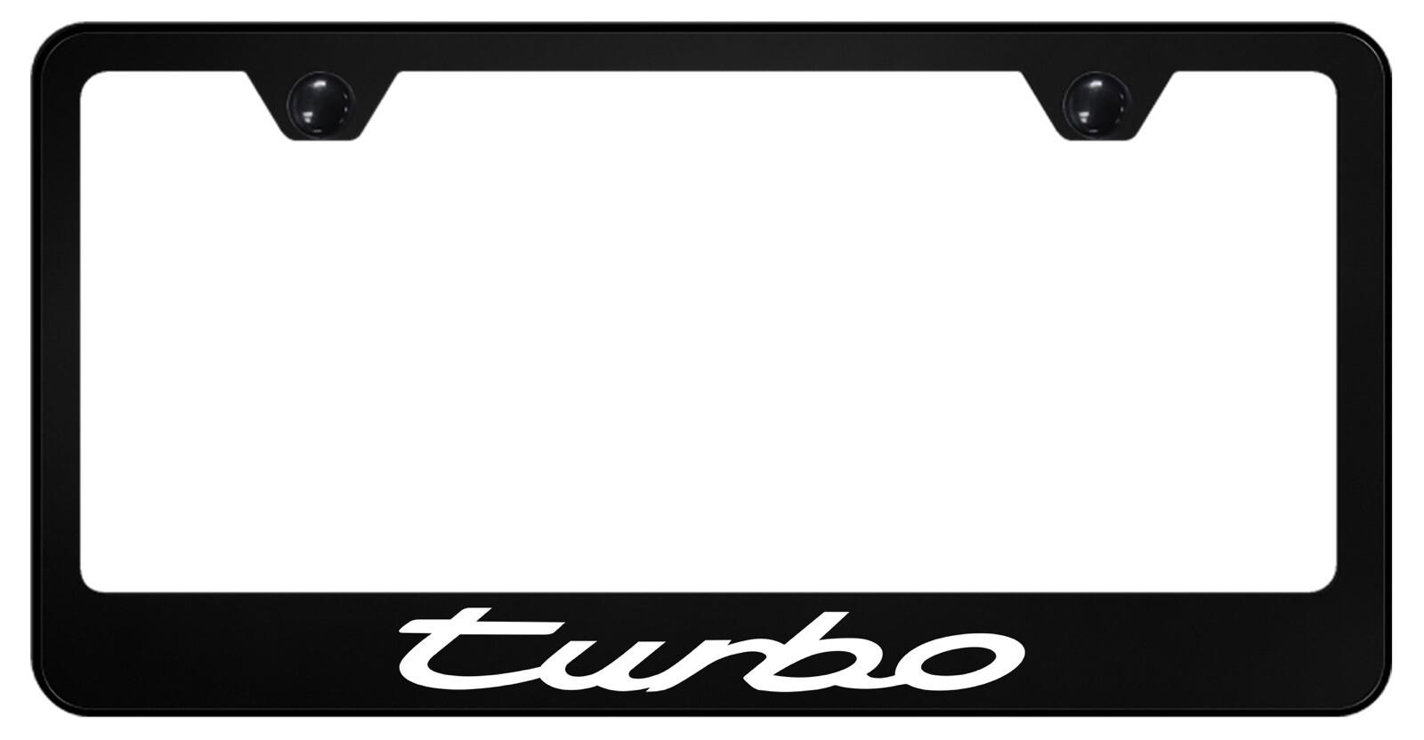 *TURBO* BLACK Metal License Plate Frame Tag Holder with Caps
