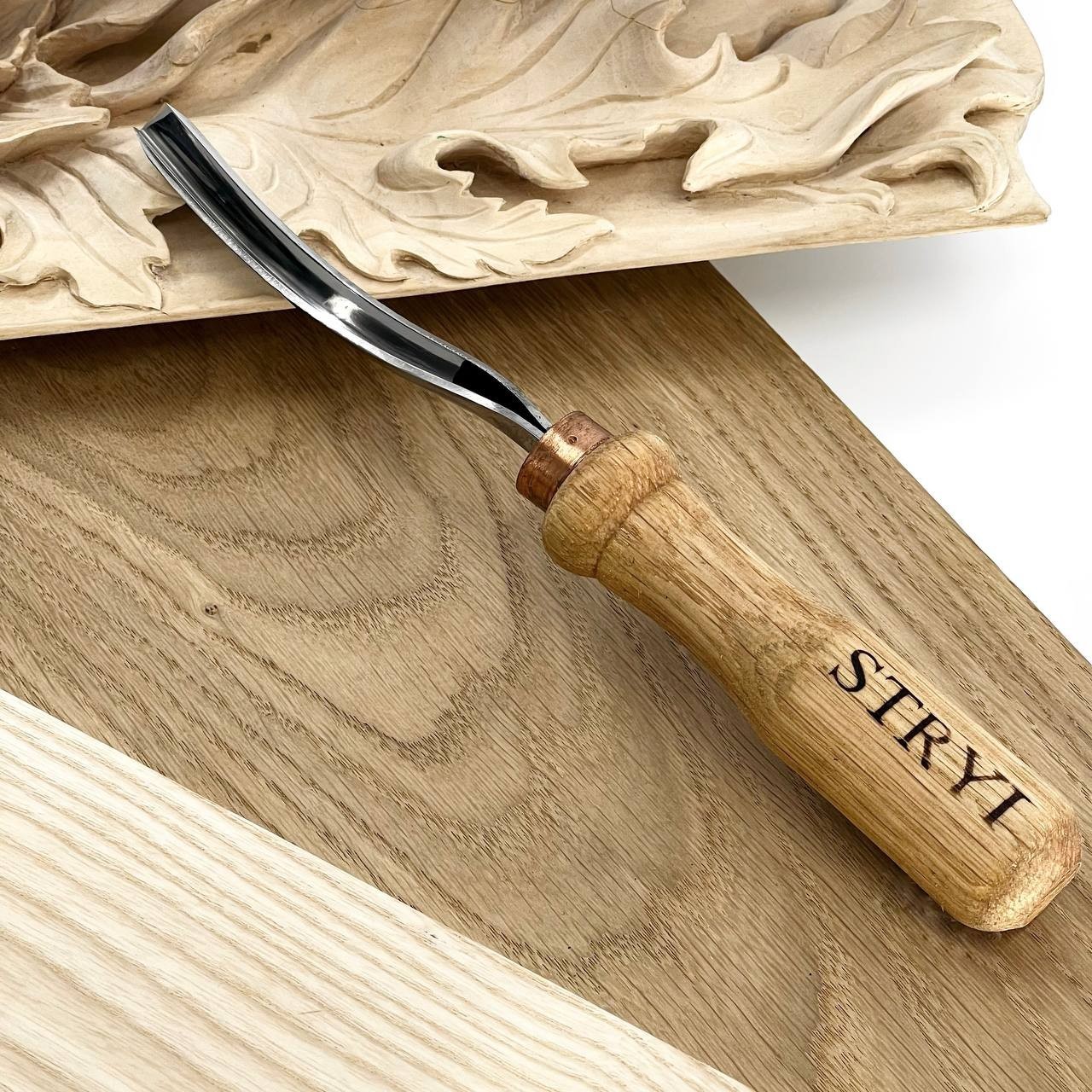 Long Bent V-parting Gouge STRYI 45 degrees 0.4inch, Detailing wood carving tool